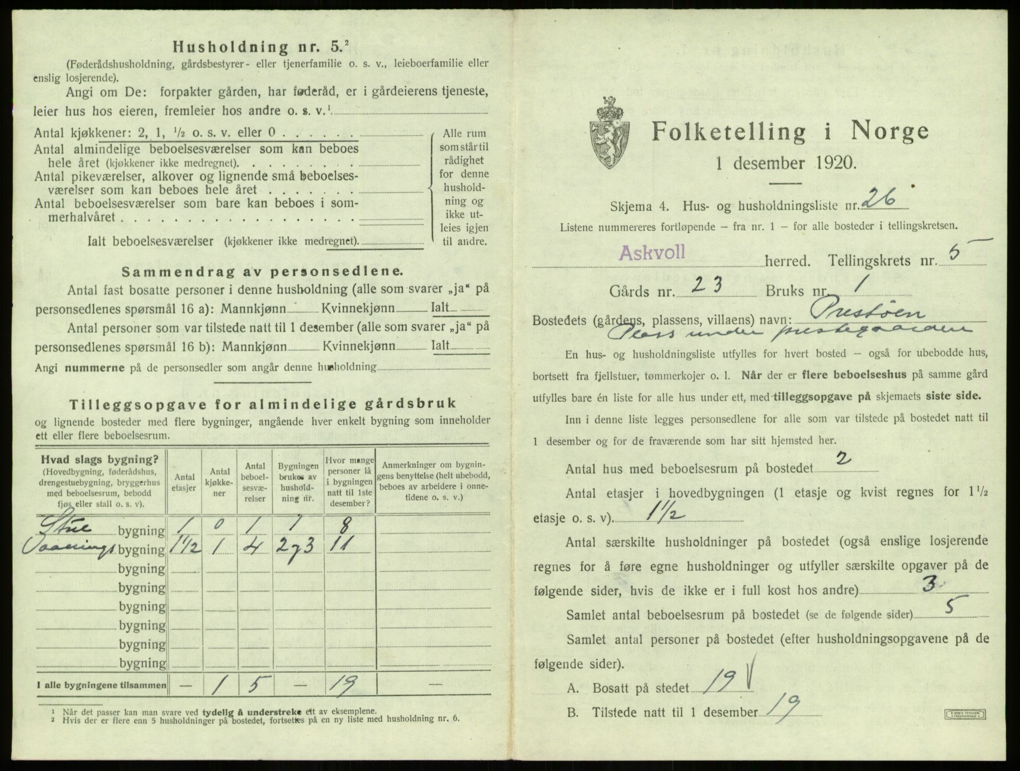 SAB, 1920 census for Askvoll, 1920, p. 317