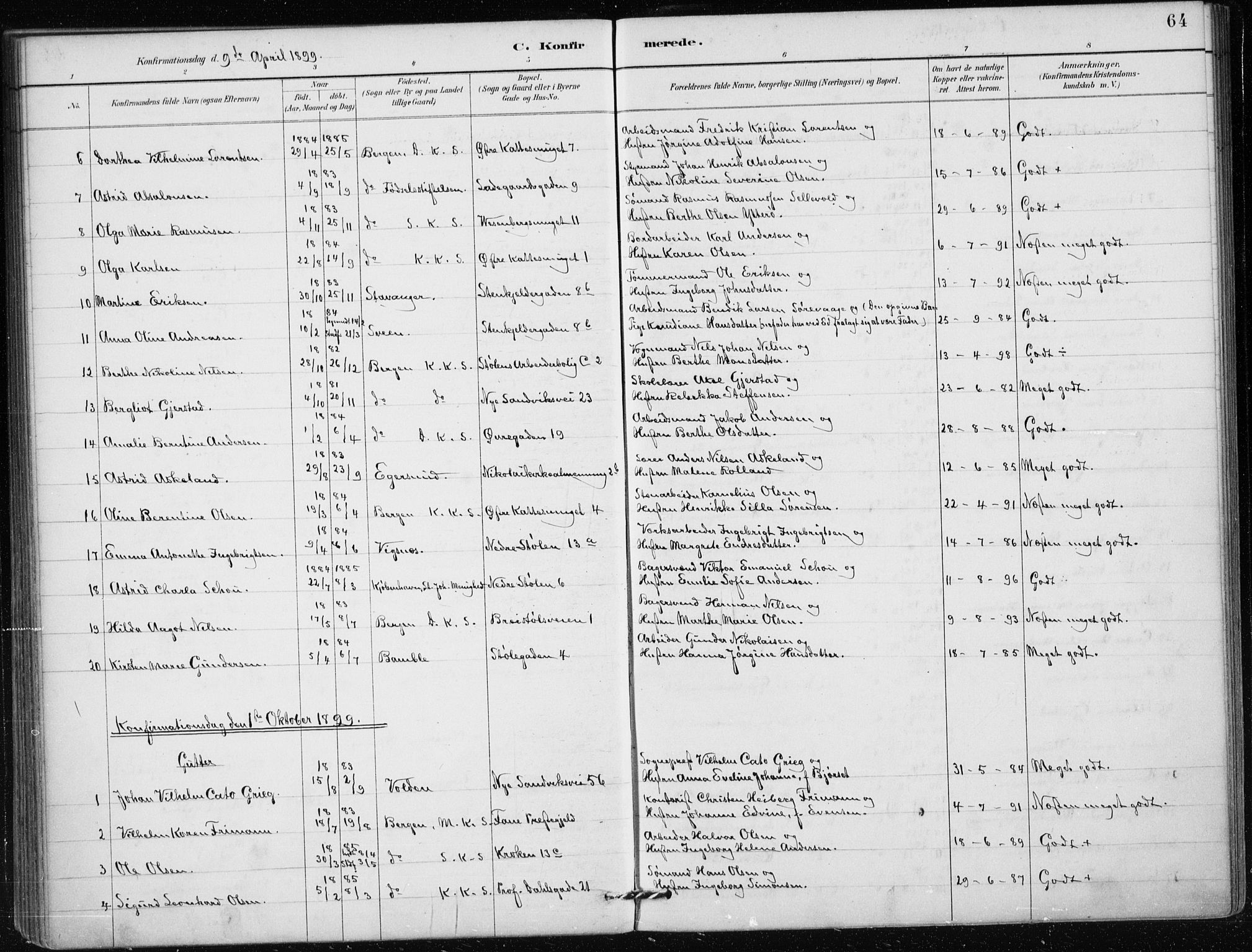 Mariakirken Sokneprestembete, AV/SAB-A-76901/H/Haa/L0013: Parish register (official) no. C 1, 1889-1900, p. 64