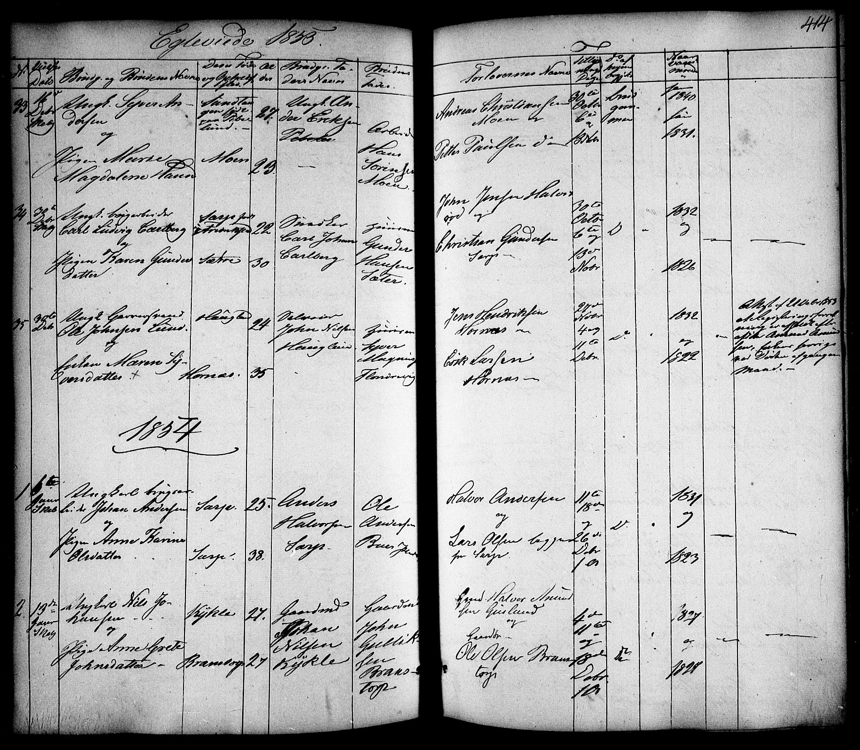 Skjeberg prestekontor Kirkebøker, SAO/A-10923/F/Fa/L0006: Parish register (official) no. I 6, 1846-1858, p. 414