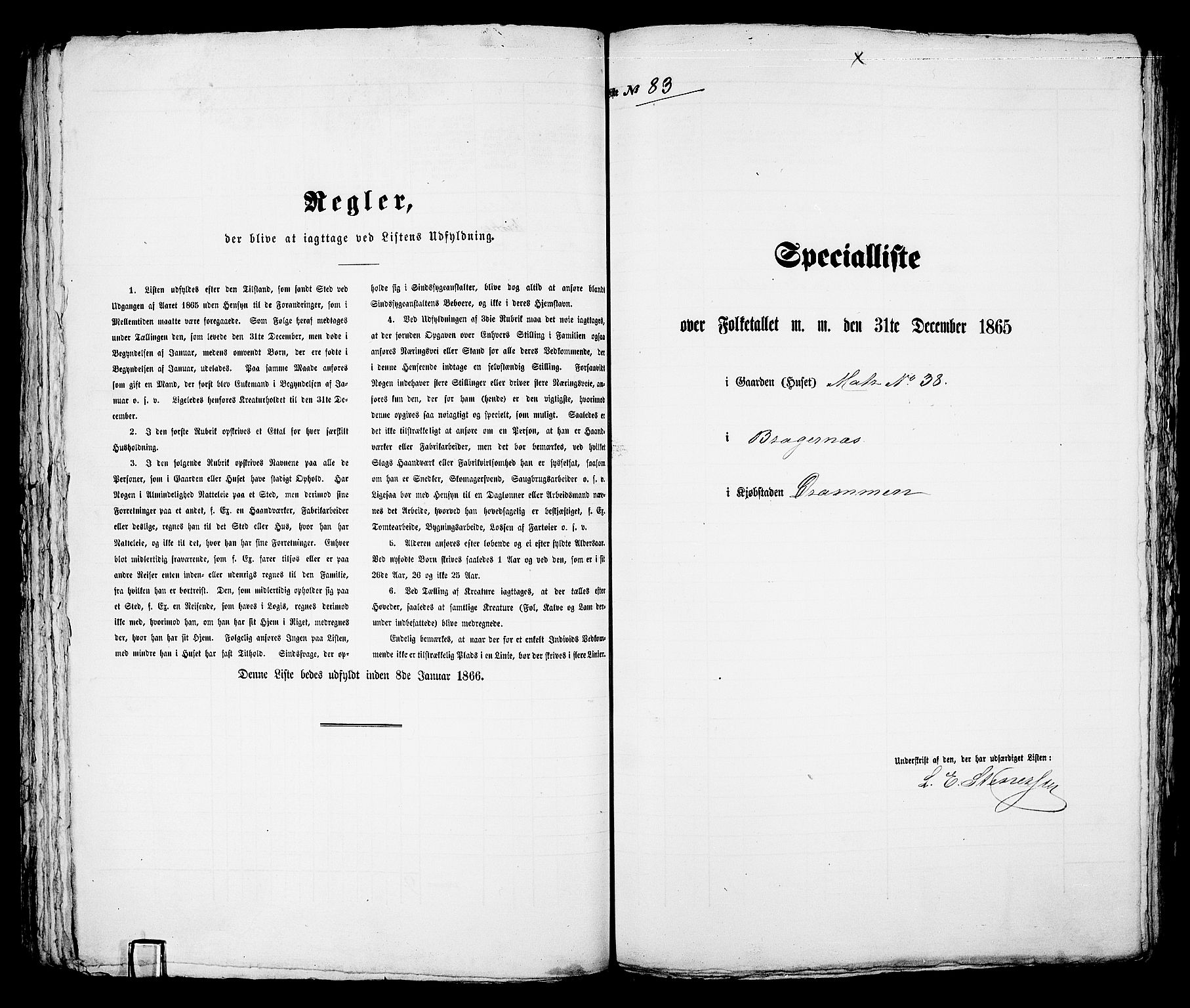 RA, 1865 census for Bragernes in Drammen, 1865, p. 185