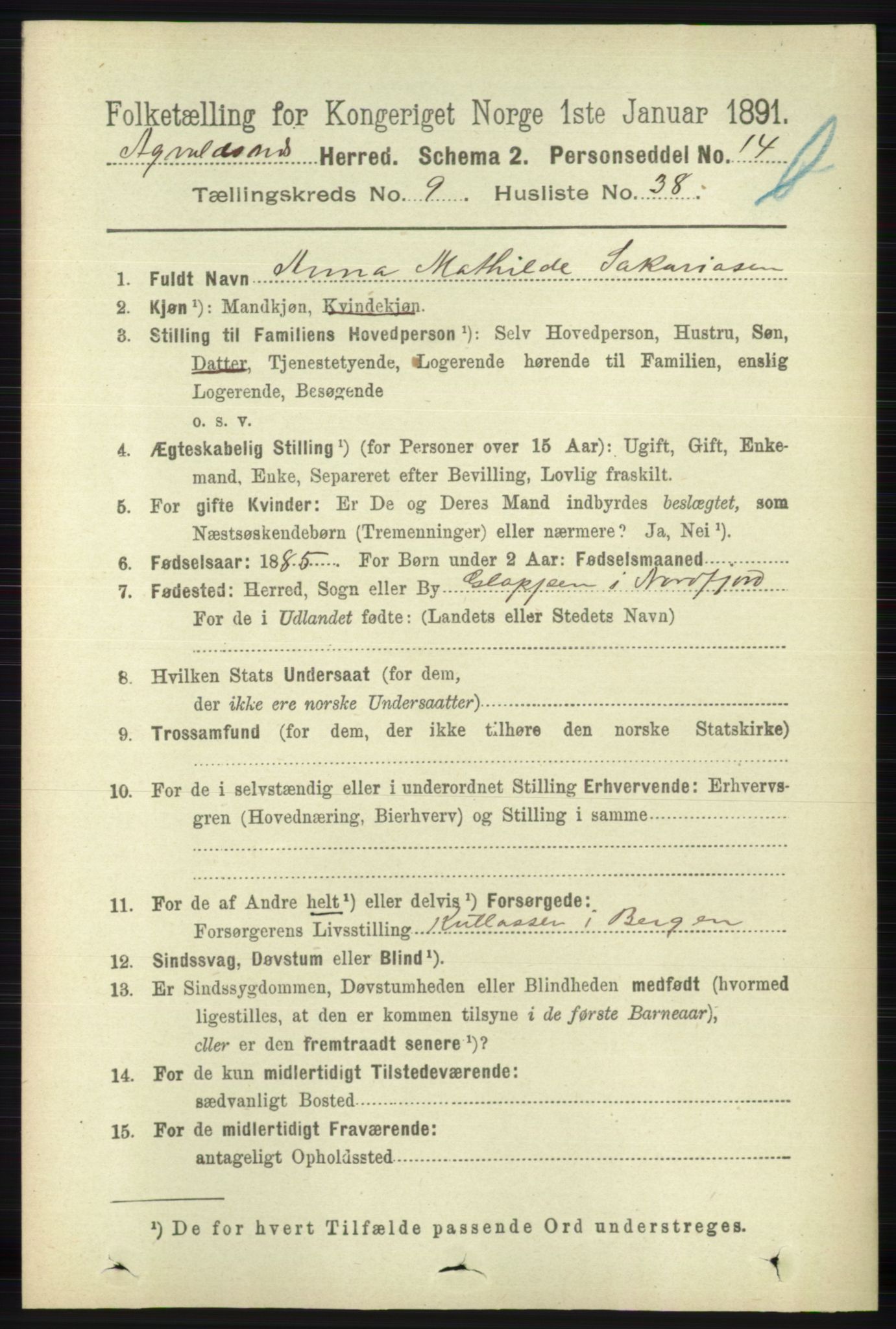 RA, 1891 census for 1147 Avaldsnes, 1891, p. 5477