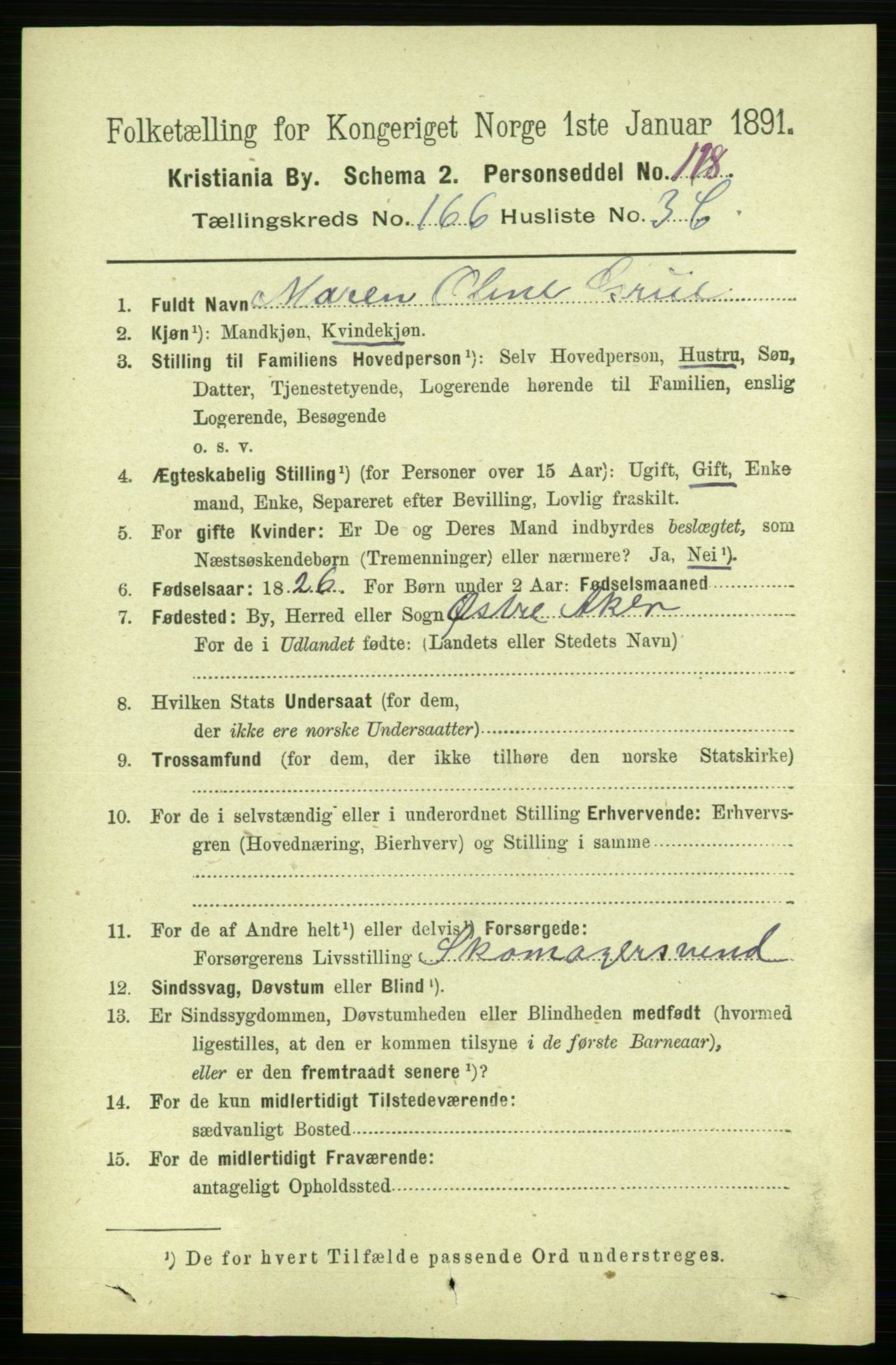 RA, 1891 census for 0301 Kristiania, 1891, p. 96445