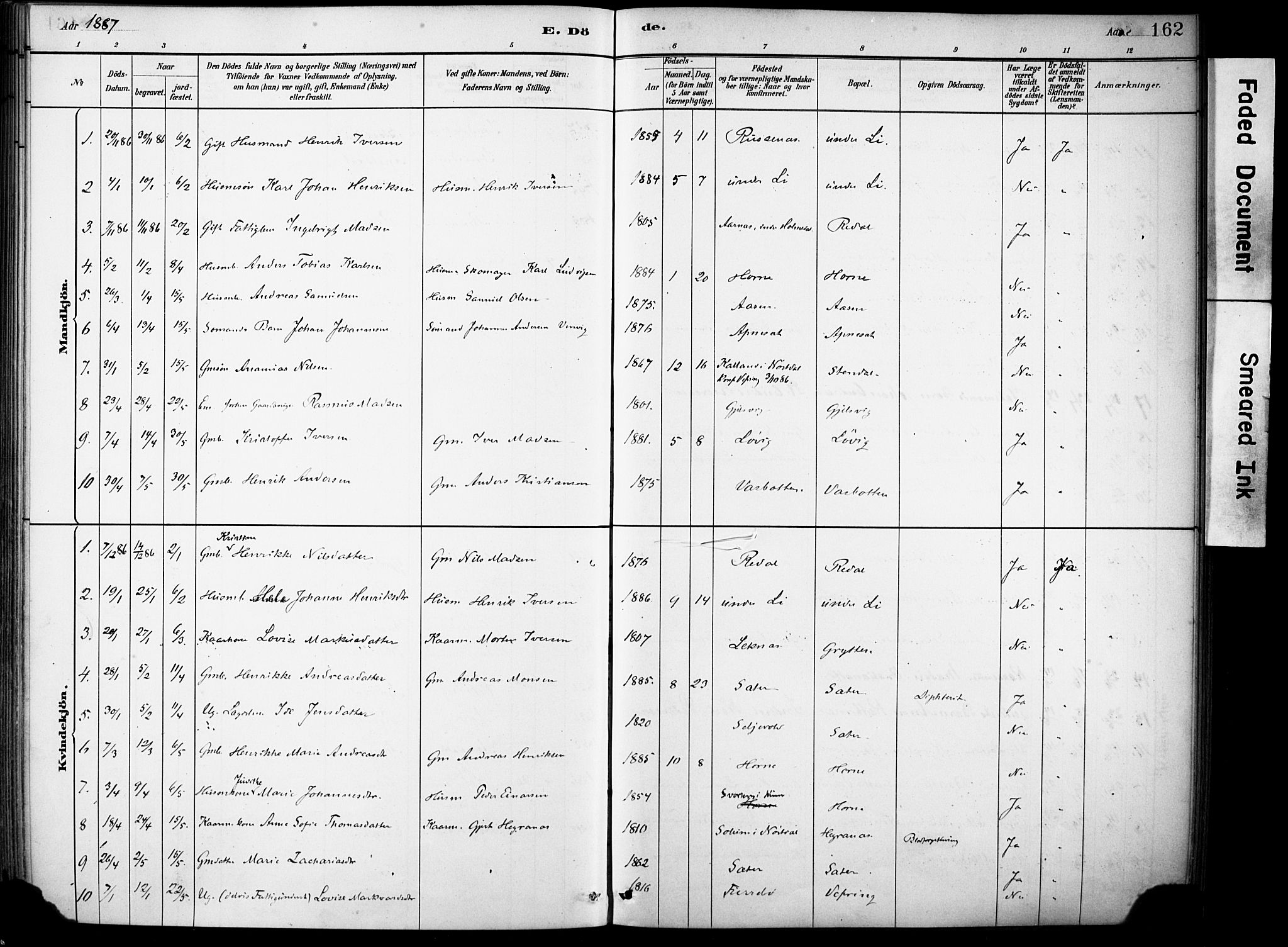 Førde sokneprestembete, AV/SAB-A-79901/H/Haa/Haae/L0001: Parish register (official) no. E 1, 1881-1911, p. 162