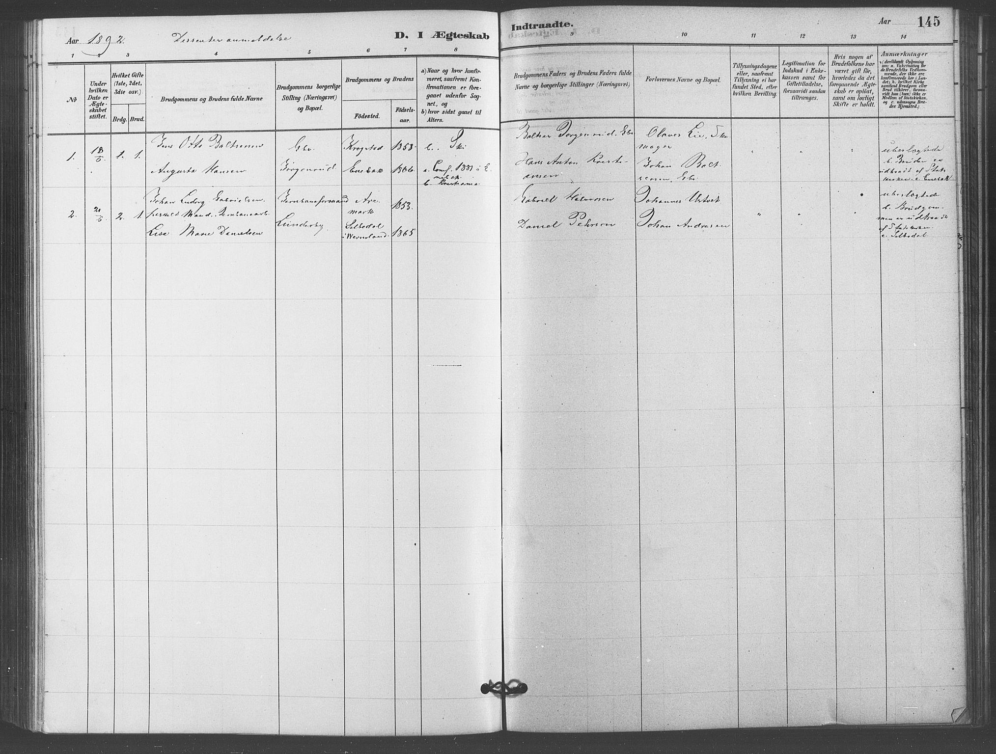 Kråkstad prestekontor Kirkebøker, SAO/A-10125a/F/Fb/L0001: Parish register (official) no. II 1, 1880-1892, p. 145