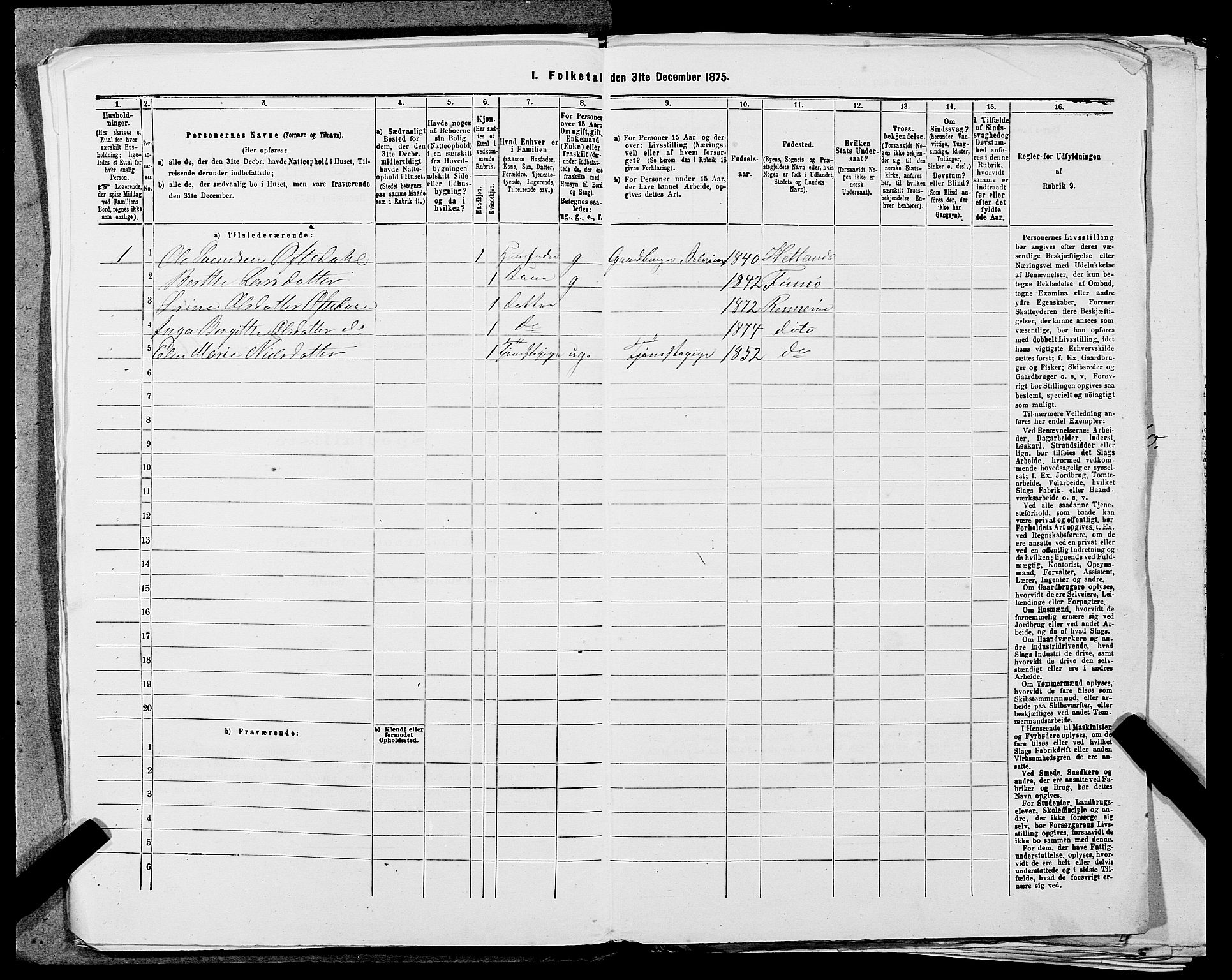 SAST, 1875 census for 1142P Rennesøy, 1875, p. 277