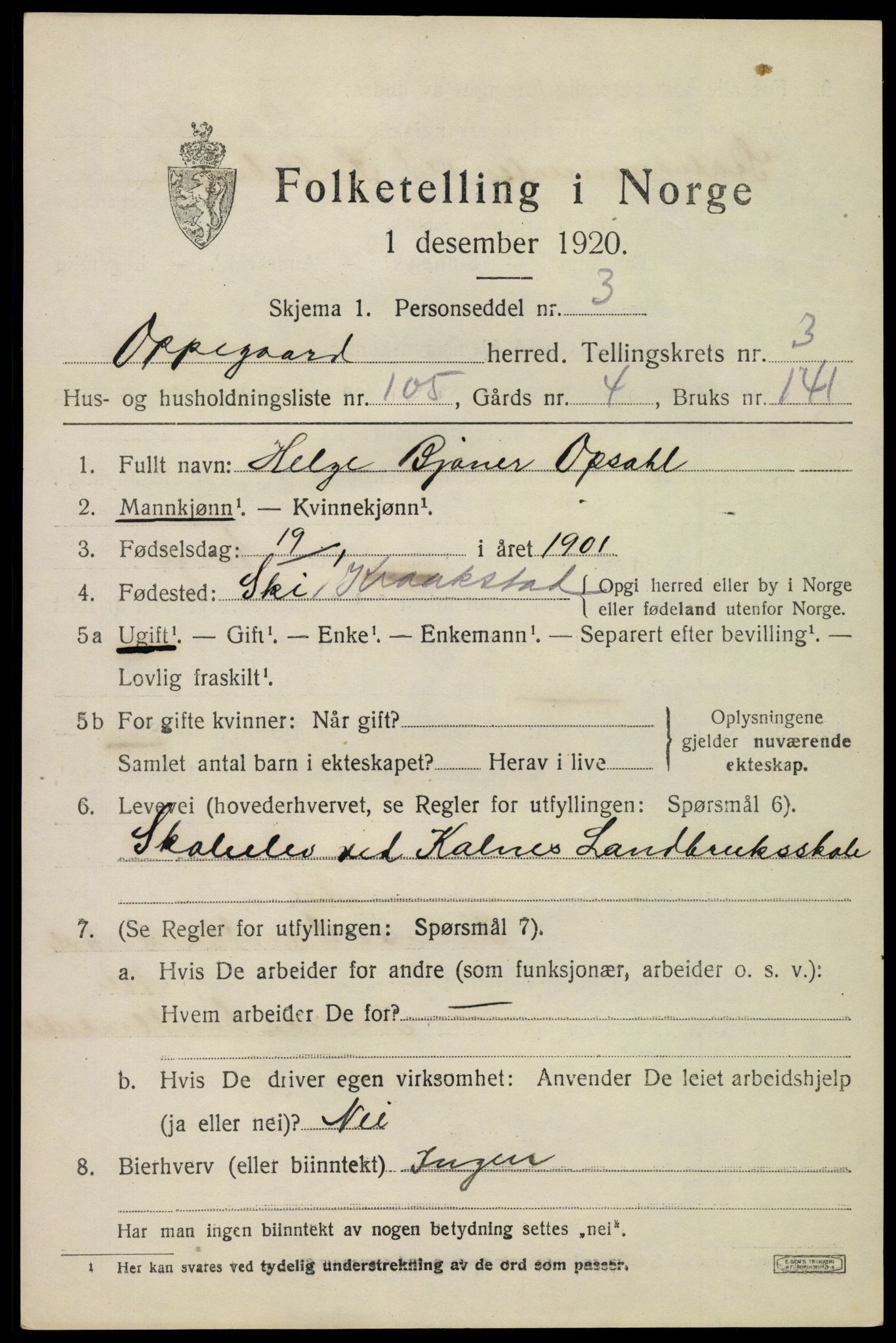 SAO, 1920 census for Oppegård, 1920, p. 6307