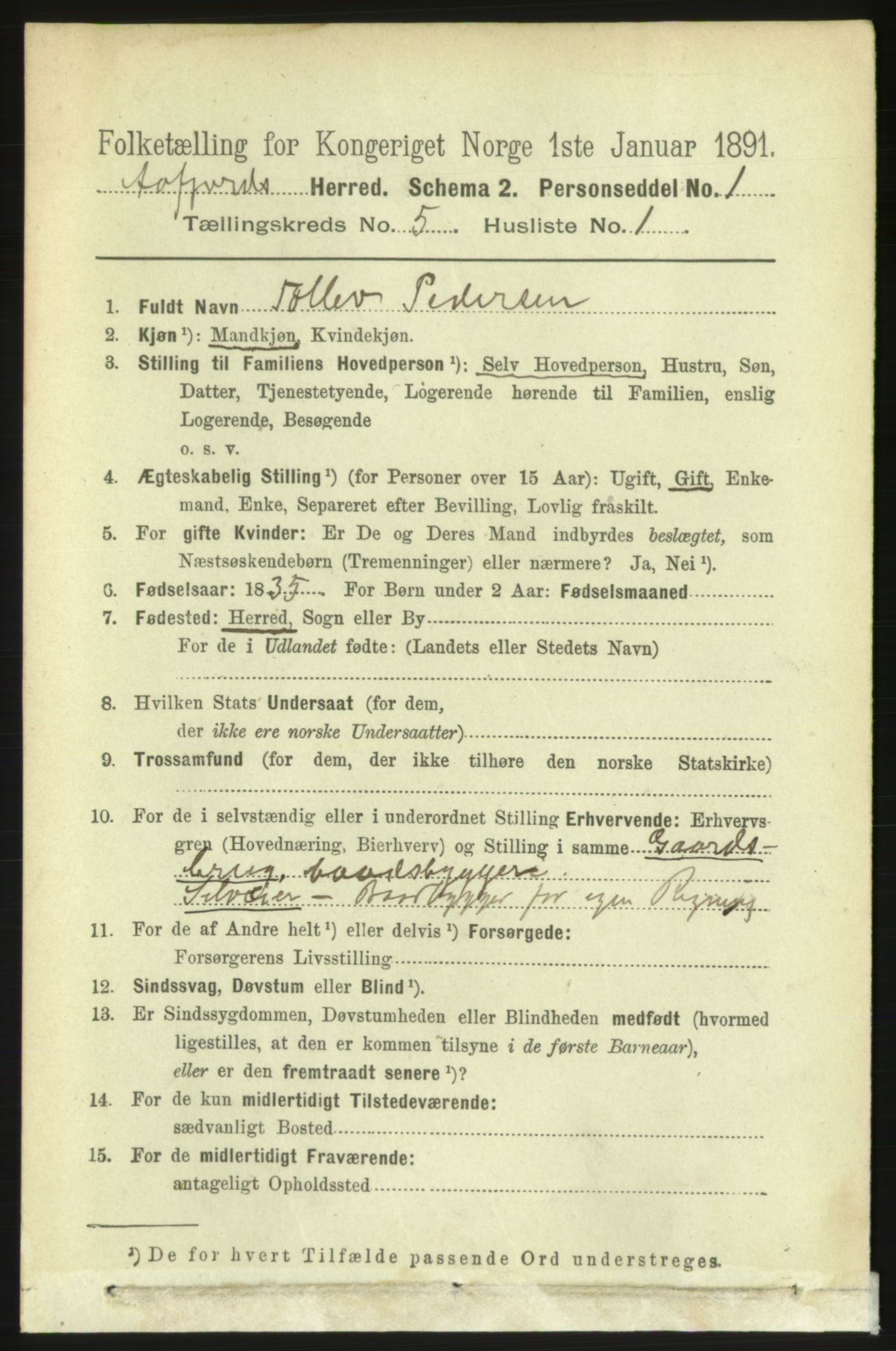 RA, 1891 census for 1630 Åfjord, 1891, p. 1191