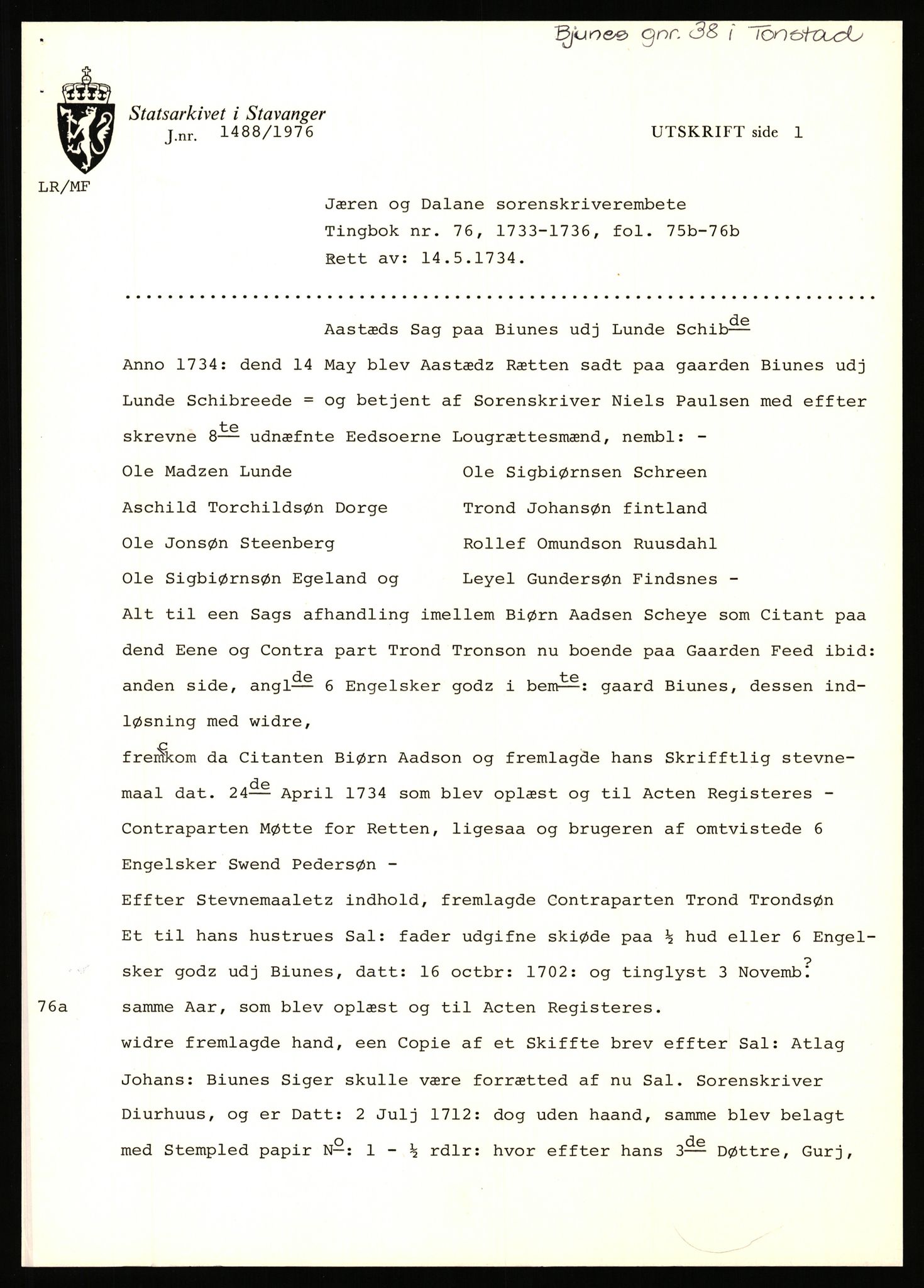 Statsarkivet i Stavanger, SAST/A-101971/03/Y/Yj/L0103: Avskrifter fra Vest-Agder sortert etter gårdsnavn: Bjunes - Kulien, 1750-1930, p. 2