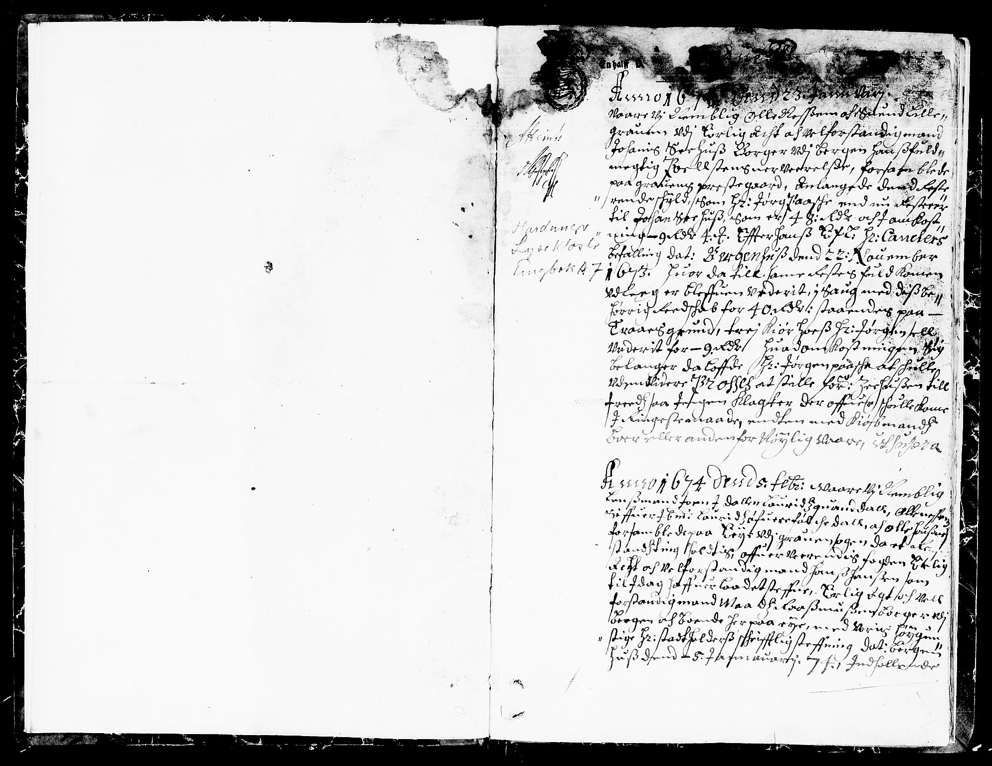 Hardanger og Voss sorenskriveri, SAB/A-2501/1/1A/1Ac/L0007: Tingbok for Hardanger, Lysekloster og Halsnøy kloster, 1674, p. 0b-1a
