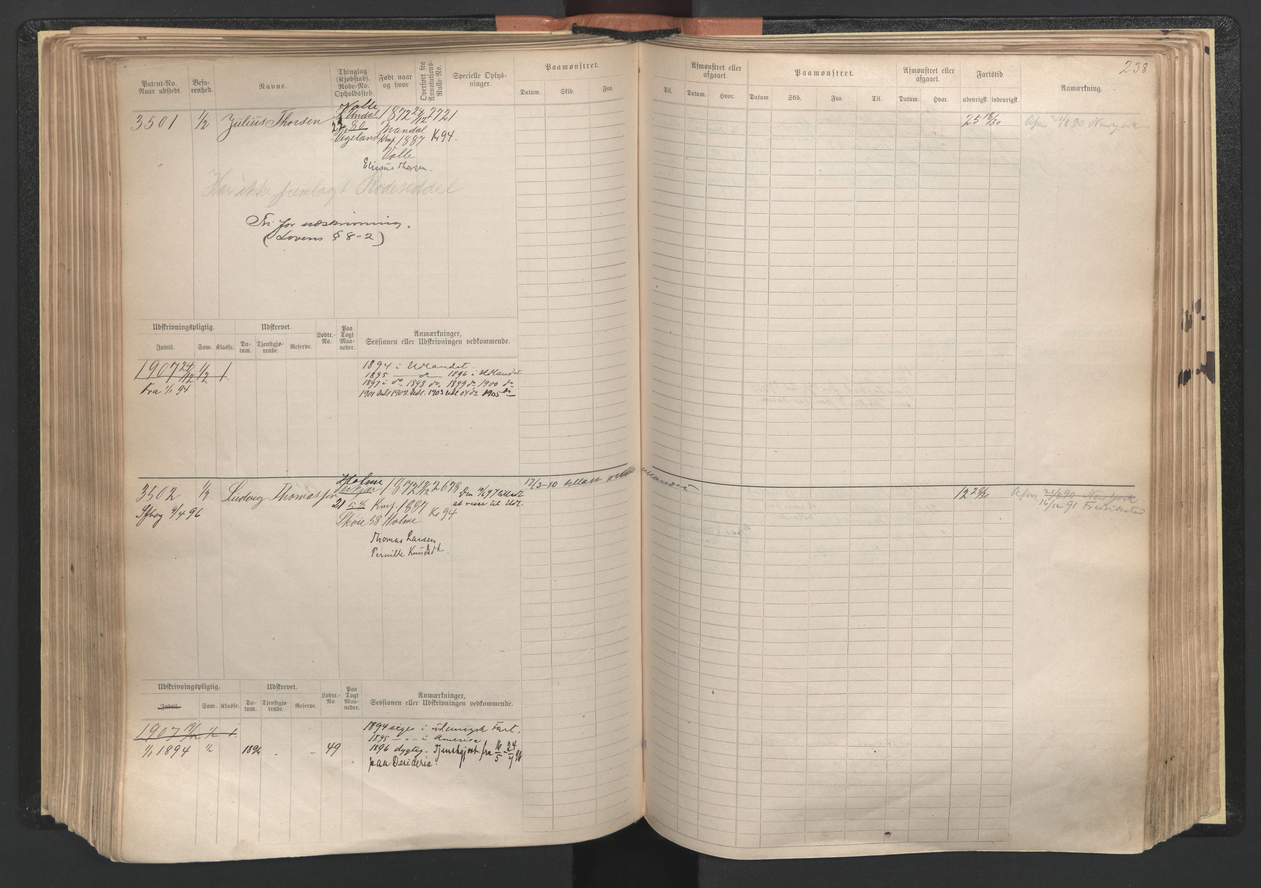 Mandal mønstringskrets, AV/SAK-2031-0016/F/Fb/L0005: Hovedrulle nr 3033-3794, L-10, 1888-1940, p. 240