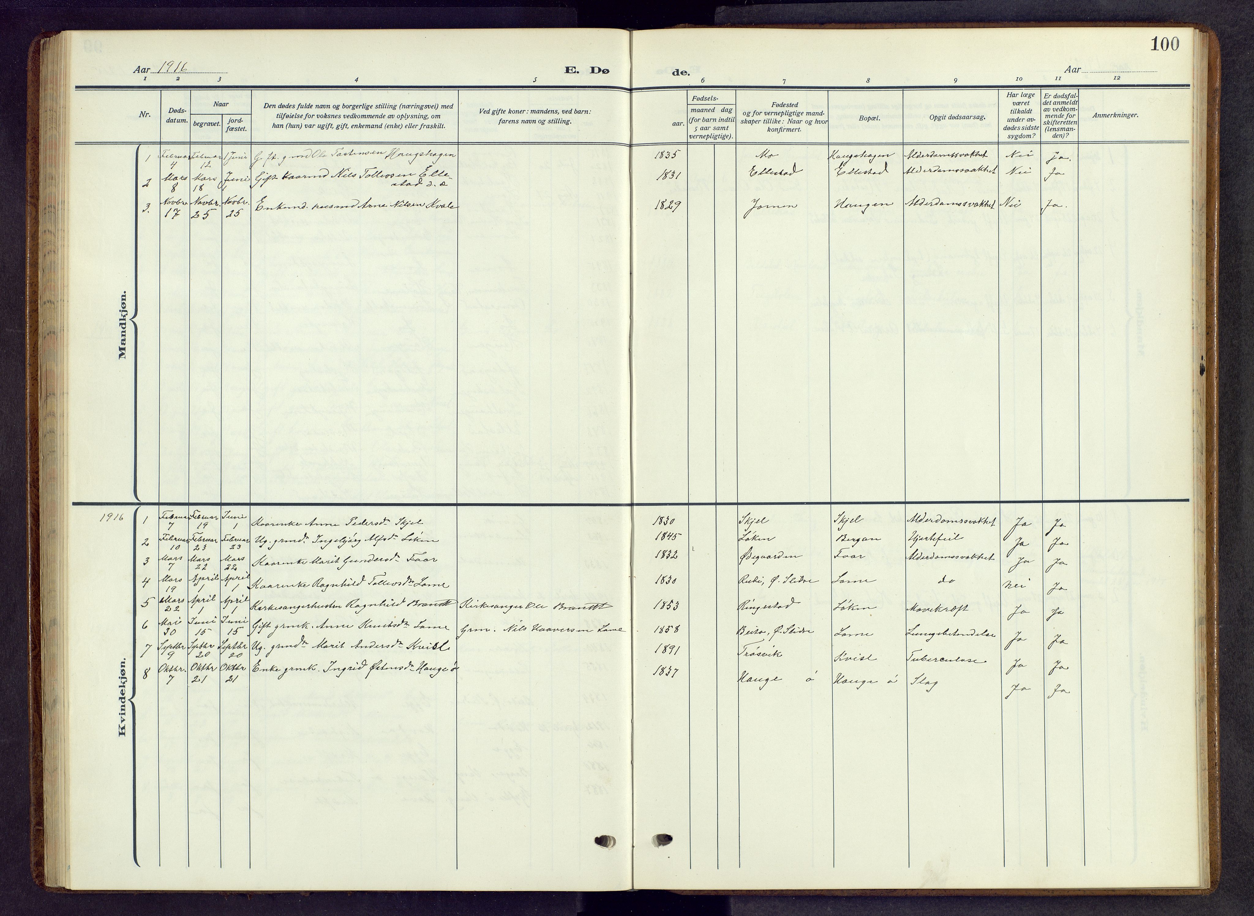 Vestre Slidre prestekontor, SAH/PREST-136/H/Ha/Hab/L0009: Parish register (copy) no. 9, 1914-1970, p. 100