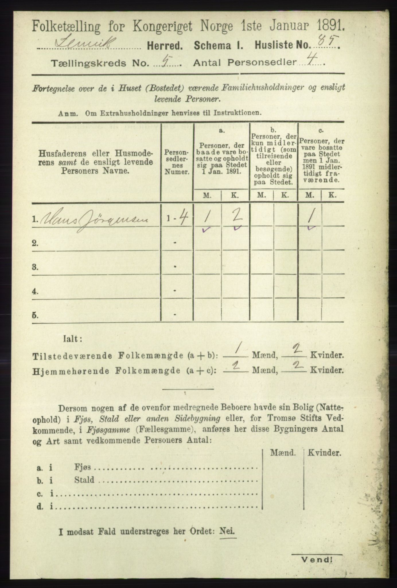 RA, 1891 census for 1931 Lenvik, 1891, p. 2544