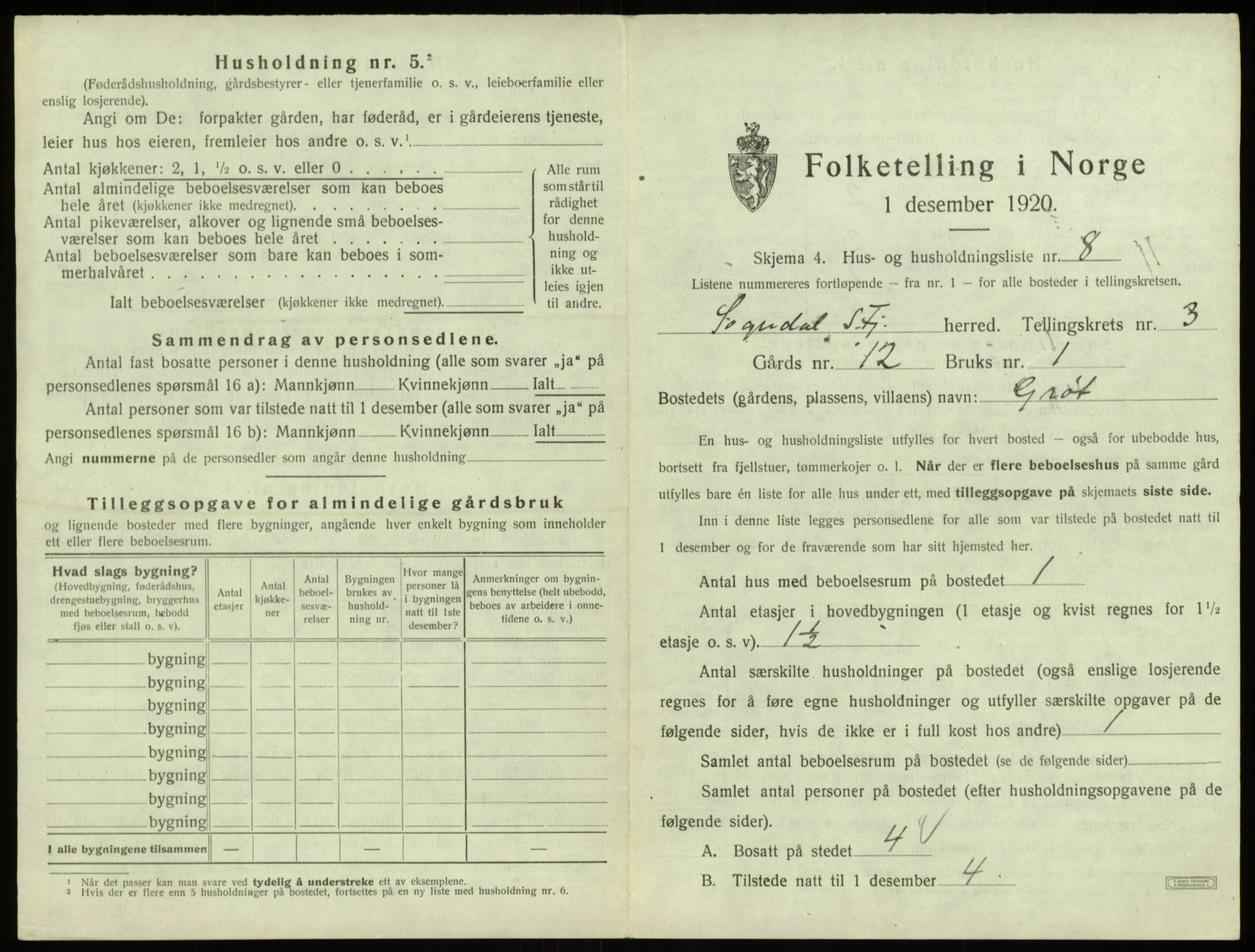 SAB, 1920 census for Sogndal, 1920, p. 221