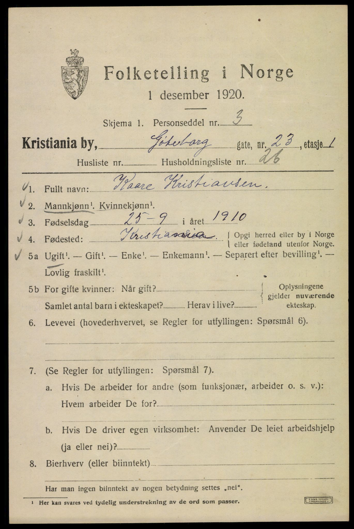 SAO, 1920 census for Kristiania, 1920, p. 263935