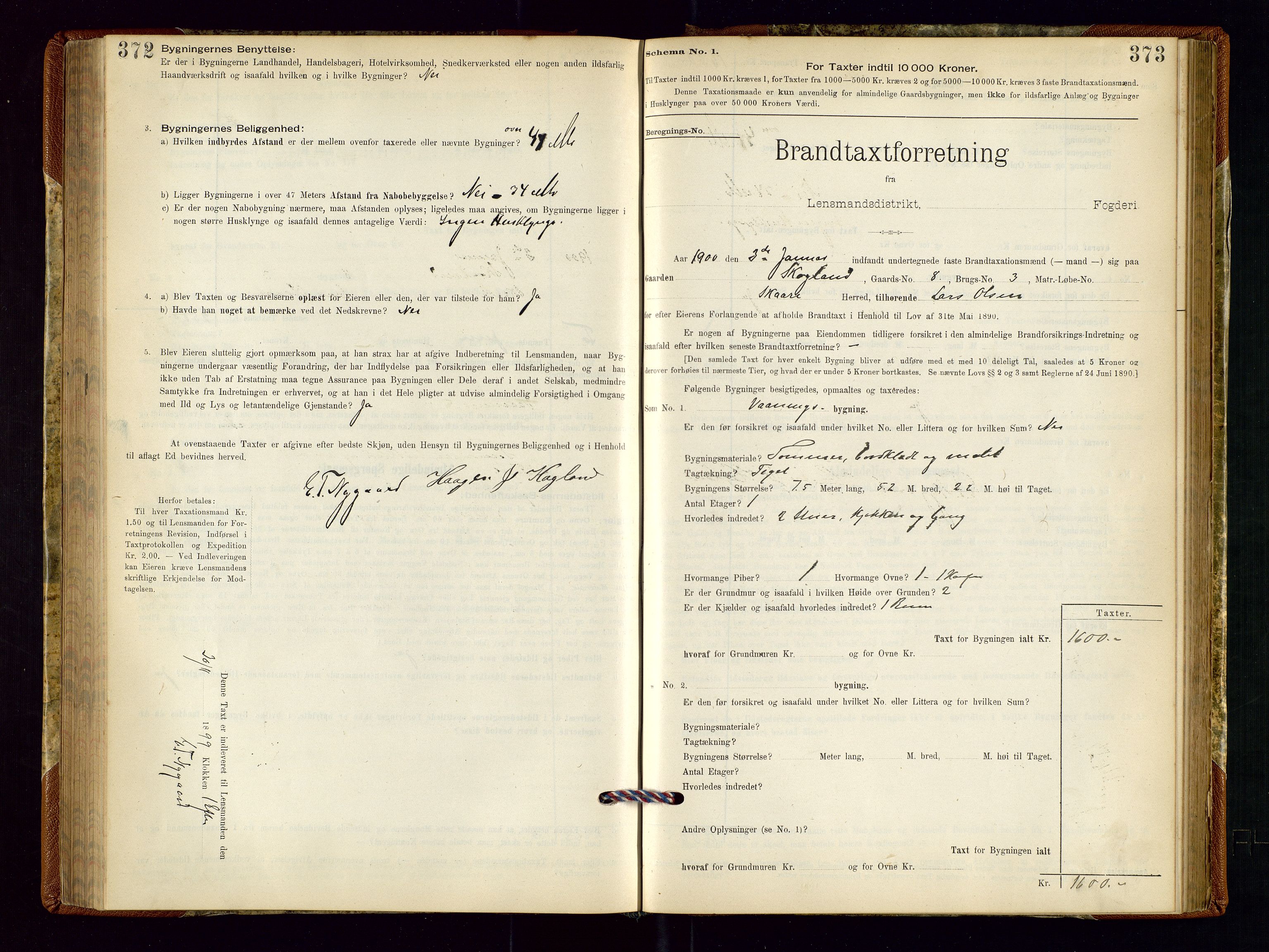 Torvestad lensmannskontor, SAST/A-100307/1/Gob/L0001: "Brandtaxationsprotokol for Torvestad Lensmannsdistrikt", 1895-1904, p. 372-373