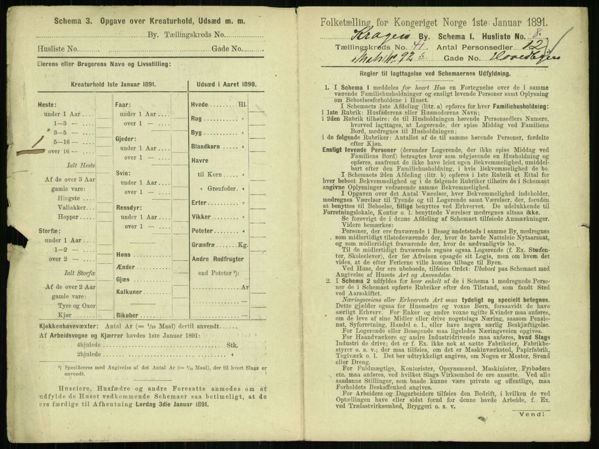 RA, 1891 census for 0801 Kragerø, 1891, p. 1672