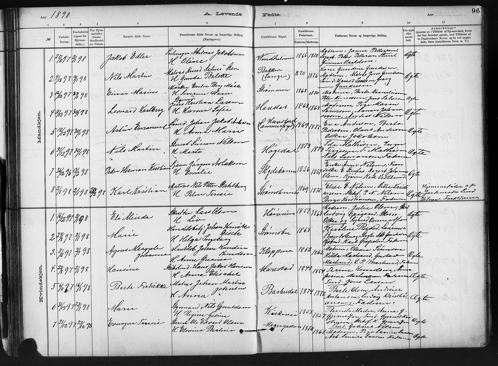 Barbu sokneprestkontor, AV/SAK-1111-0003/F/Fb/L0002: Parish register (copy) no. B 2, 1890-1922, p. 96