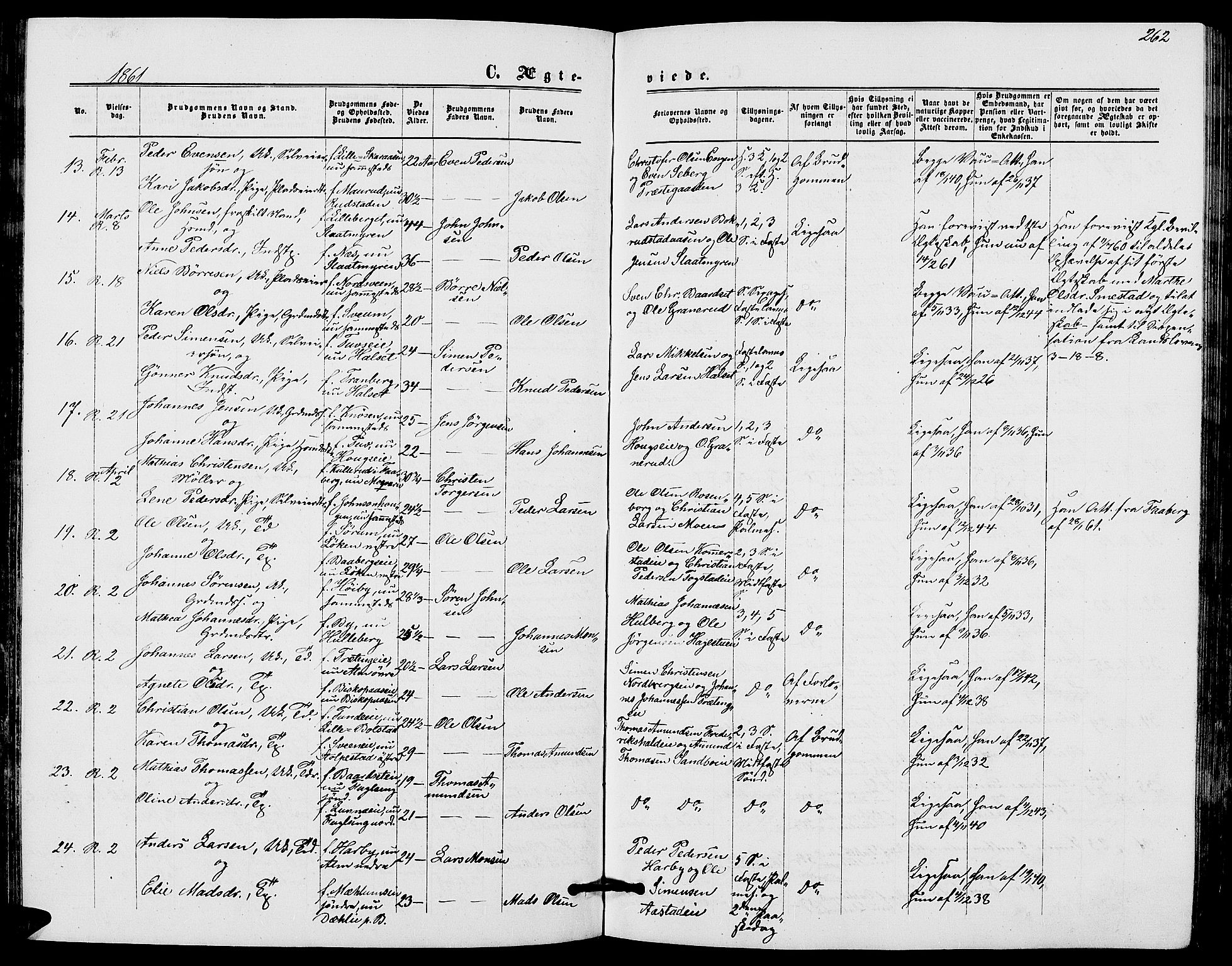 Ringsaker prestekontor, SAH/PREST-014/L/La/L0007: Parish register (copy) no. 7, 1861-1869, p. 262