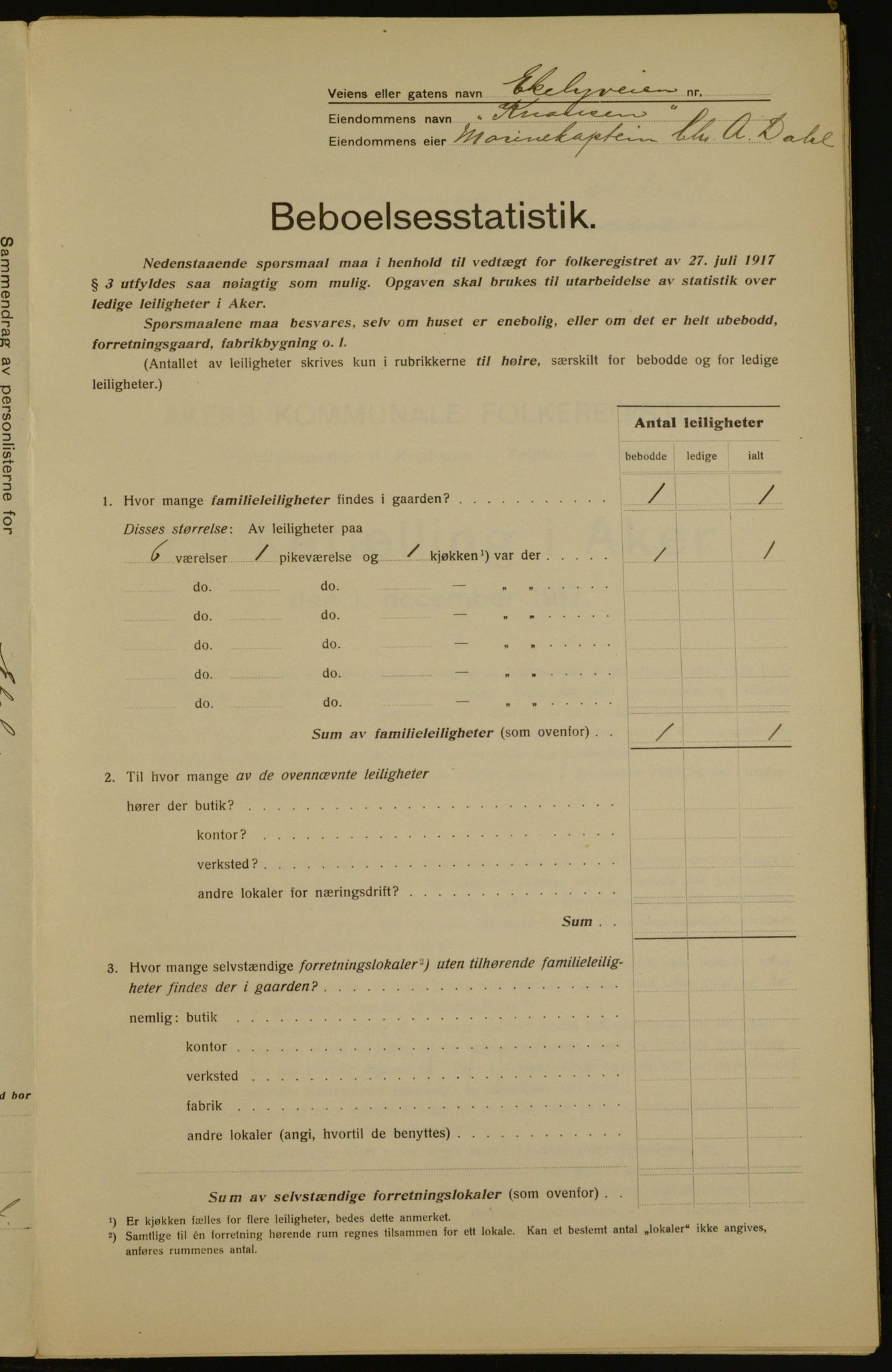 OBA, Municipal Census 1917 for Aker, 1917, p. 4304