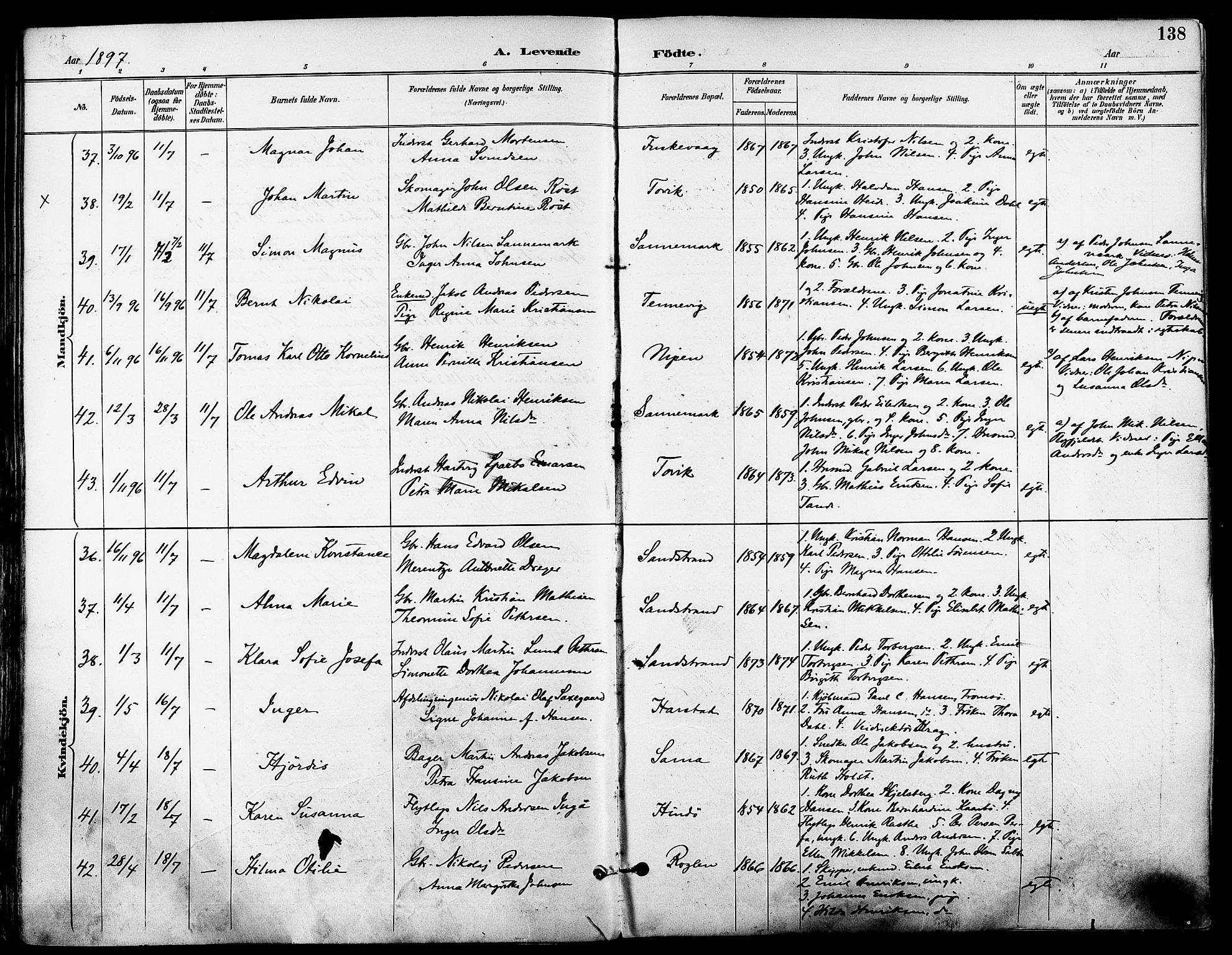 Trondenes sokneprestkontor, SATØ/S-1319/H/Ha/L0016kirke: Parish register (official) no. 16, 1890-1898, p. 138