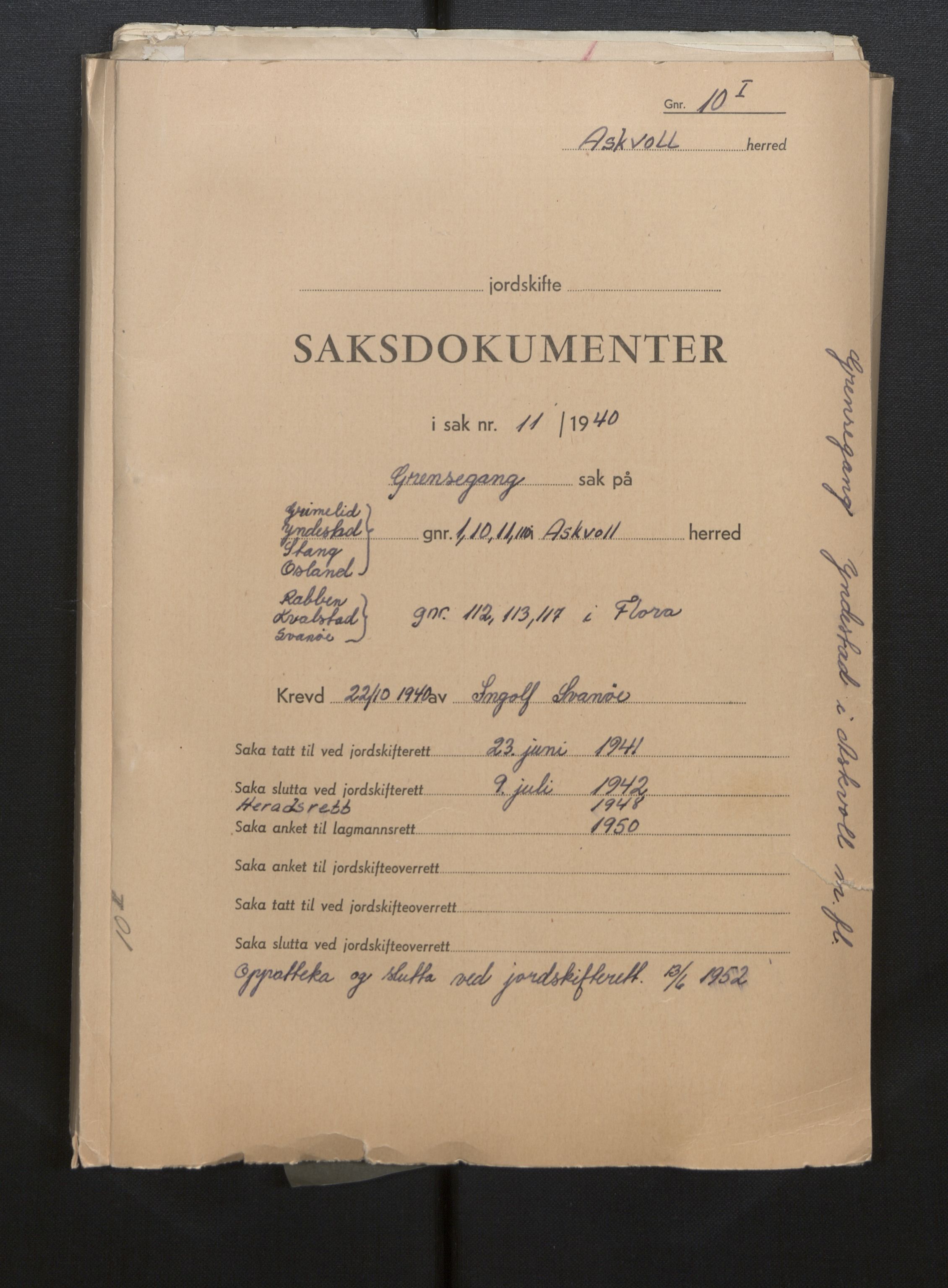 Sogn og Fjordane jordskiftedøme - III Sunnfjord jordskiftedistrikt, SAB/A-6201/B/Bb/L0002: Askvoll gnr. 7-11, 1939-1952, p. 125