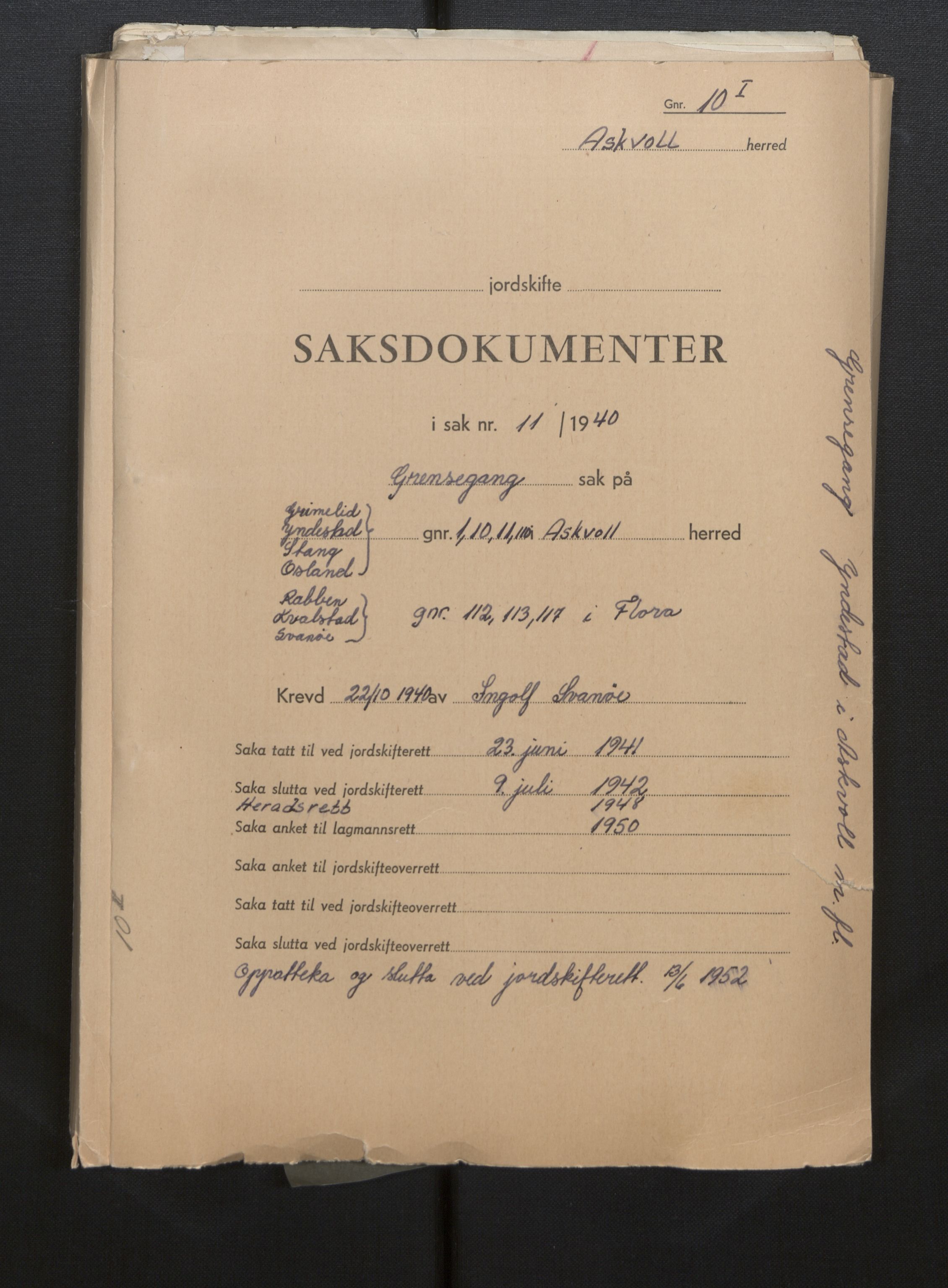 Sogn og Fjordane jordskiftedøme - III Sunnfjord jordskiftedistrikt, AV/SAB-A-6201/B/Bb/L0002: Askvoll gnr. 7-11, 1939-1952, p. 125