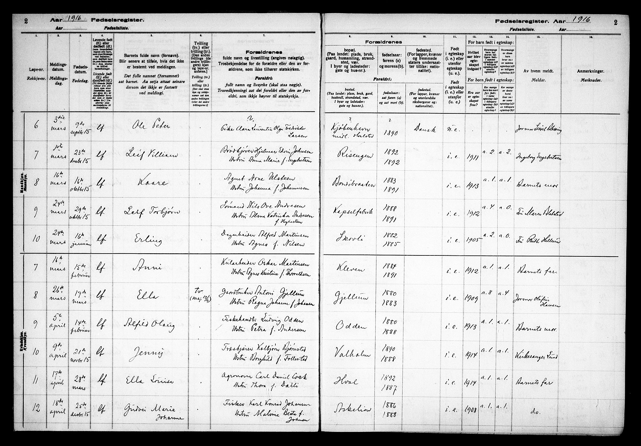 Asker prestekontor Kirkebøker, AV/SAO-A-10256a/J/L0001: Birth register no. 1, 1916-1925, p. 2