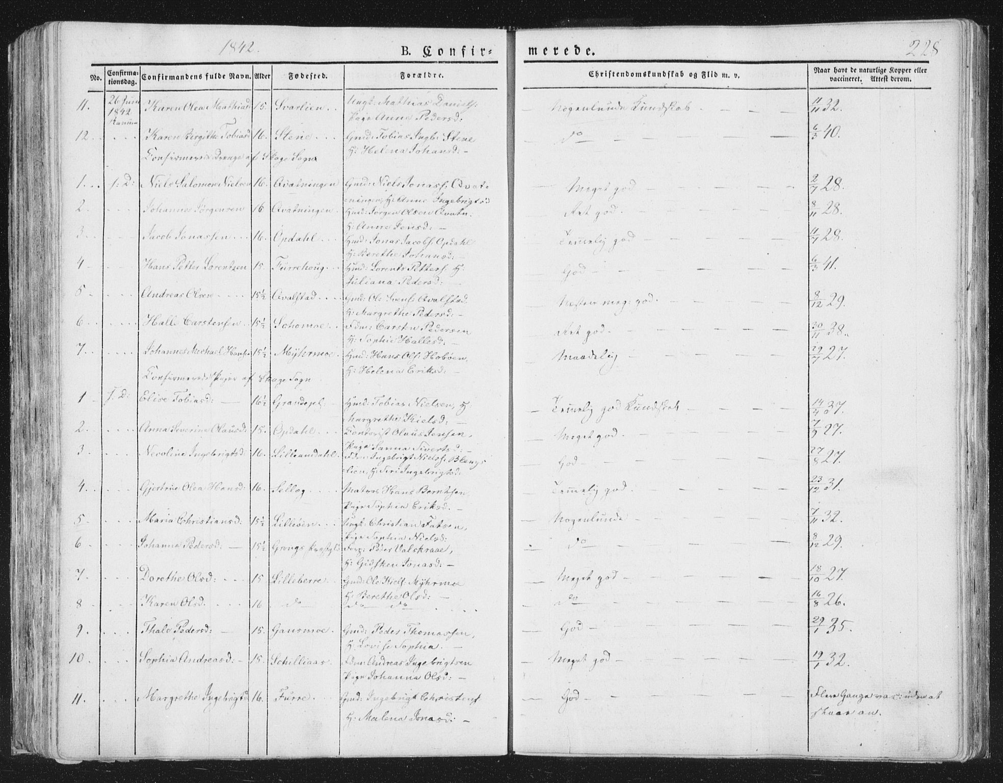 Ministerialprotokoller, klokkerbøker og fødselsregistre - Nord-Trøndelag, AV/SAT-A-1458/764/L0551: Parish register (official) no. 764A07a, 1824-1864, p. 228