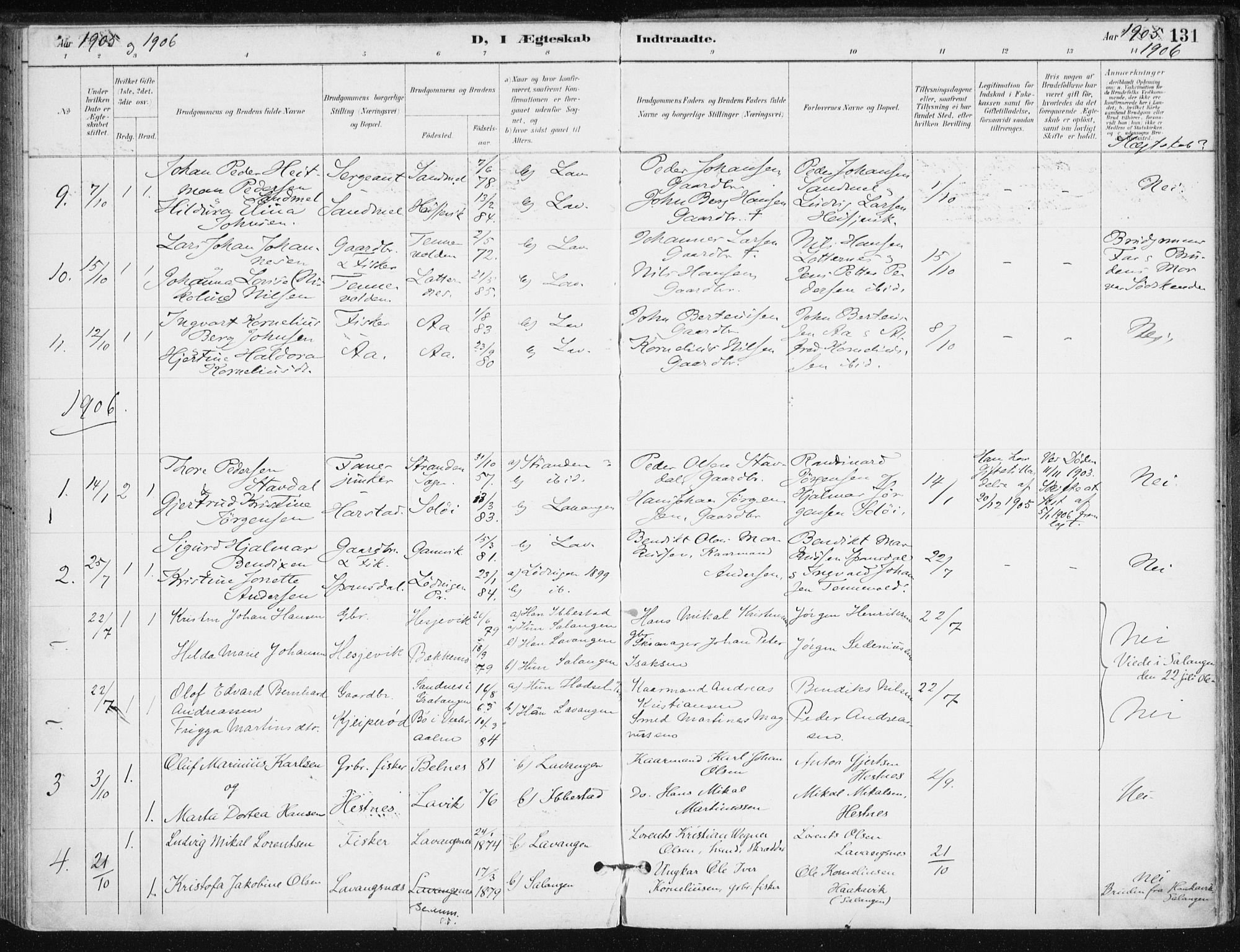 Salangen sokneprestembete, SATØ/S-1324/H/Ha/L0001kirke: Parish register (official) no. 1, 1893-1911, p. 131