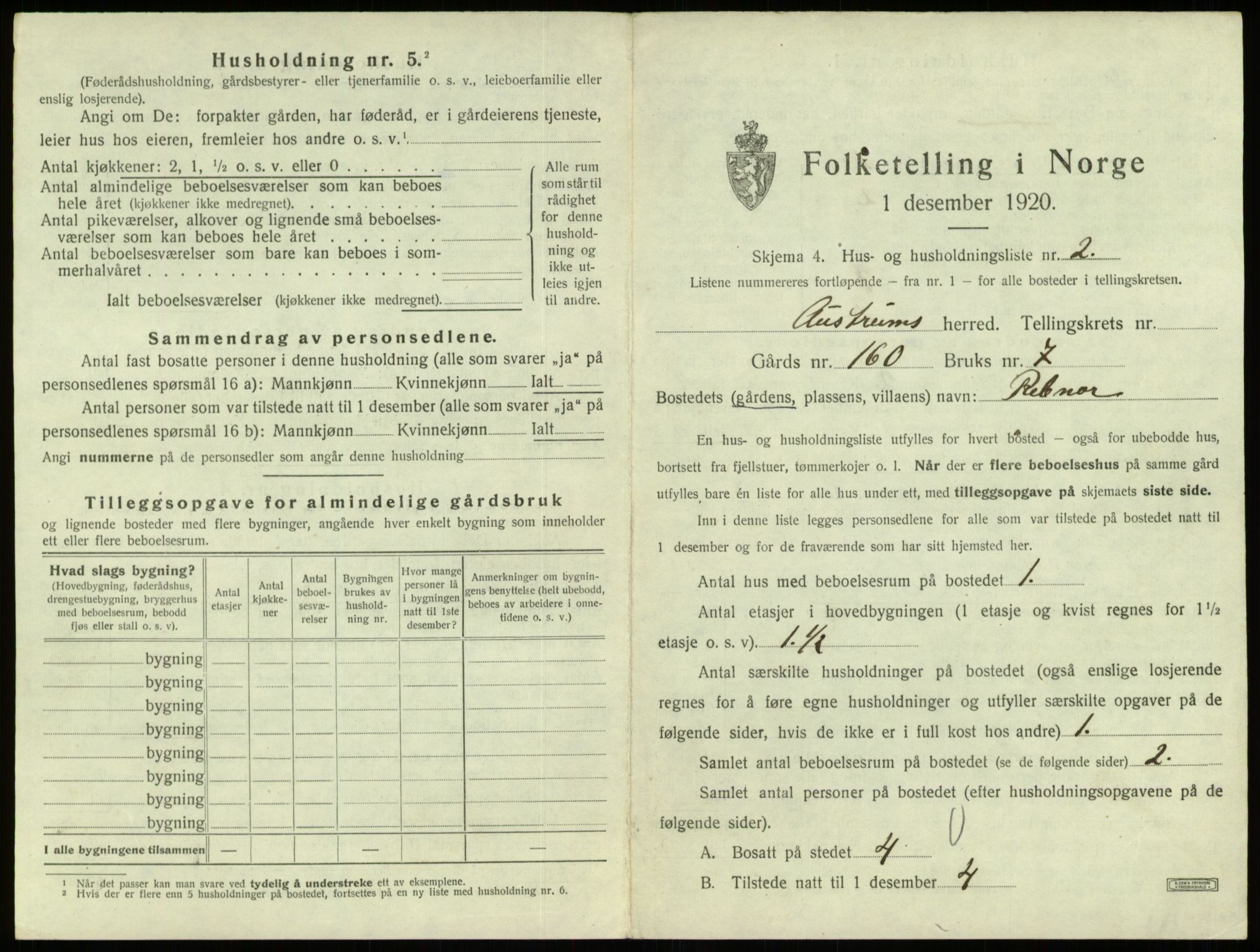 SAB, 1920 census for Austrheim, 1920, p. 594