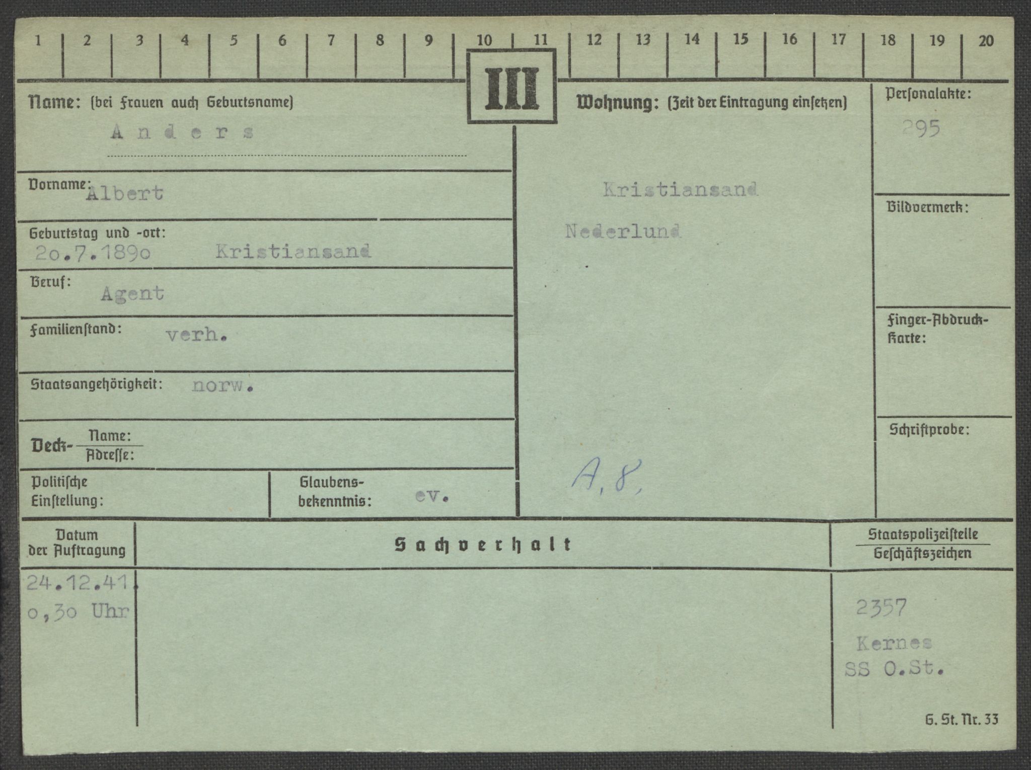 Befehlshaber der Sicherheitspolizei und des SD, RA/RAFA-5969/E/Ea/Eaa/L0001: Register over norske fanger i Møllergata 19: A-Bj, 1940-1945, p. 146