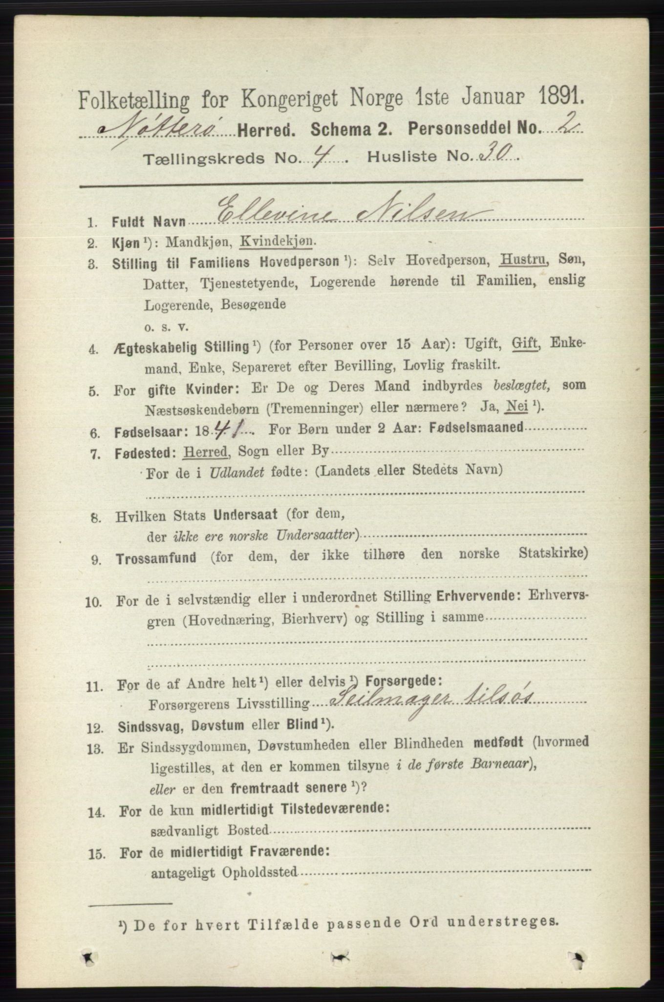 RA, 1891 census for 0722 Nøtterøy, 1891, p. 2197