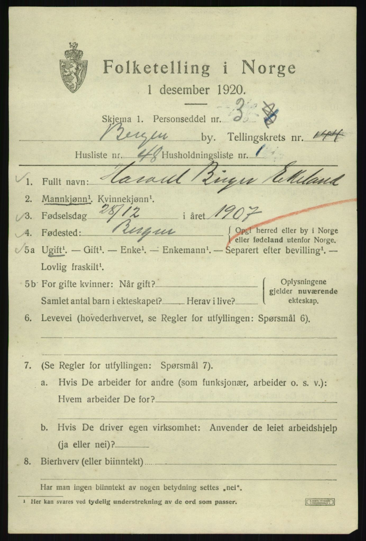 SAB, 1920 census for Bergen, 1920, p. 241596