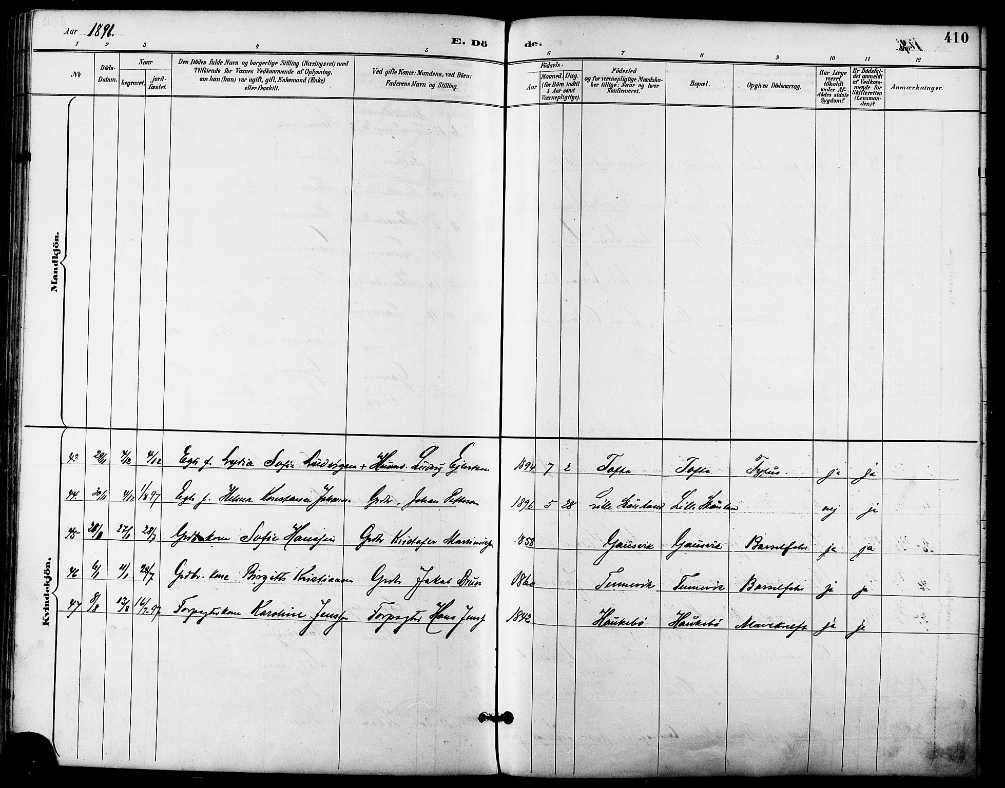 Trondenes sokneprestkontor, SATØ/S-1319/H/Ha/L0016kirke: Parish register (official) no. 16, 1890-1898, p. 410