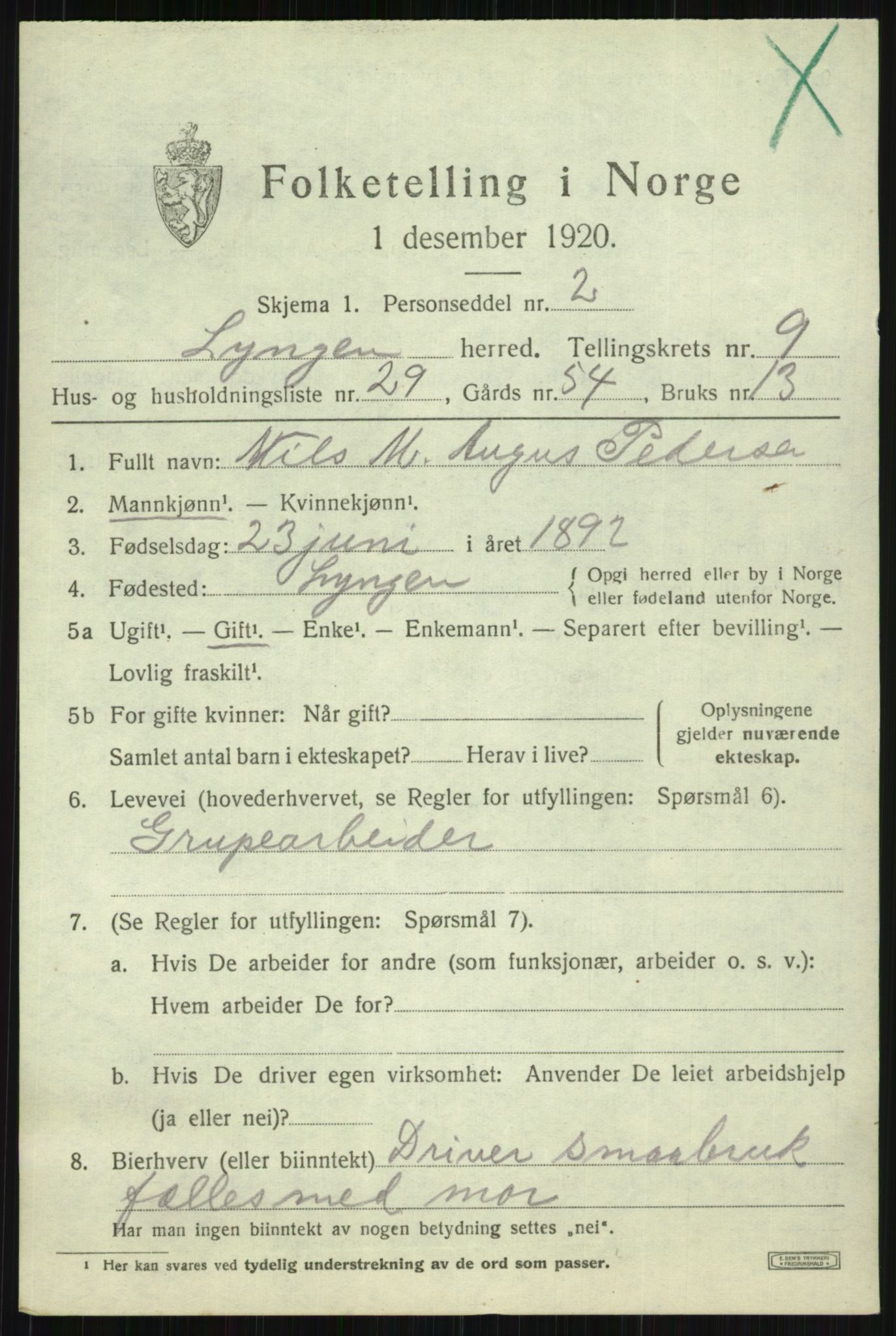 SATØ, 1920 census for Lyngen, 1920, p. 7901