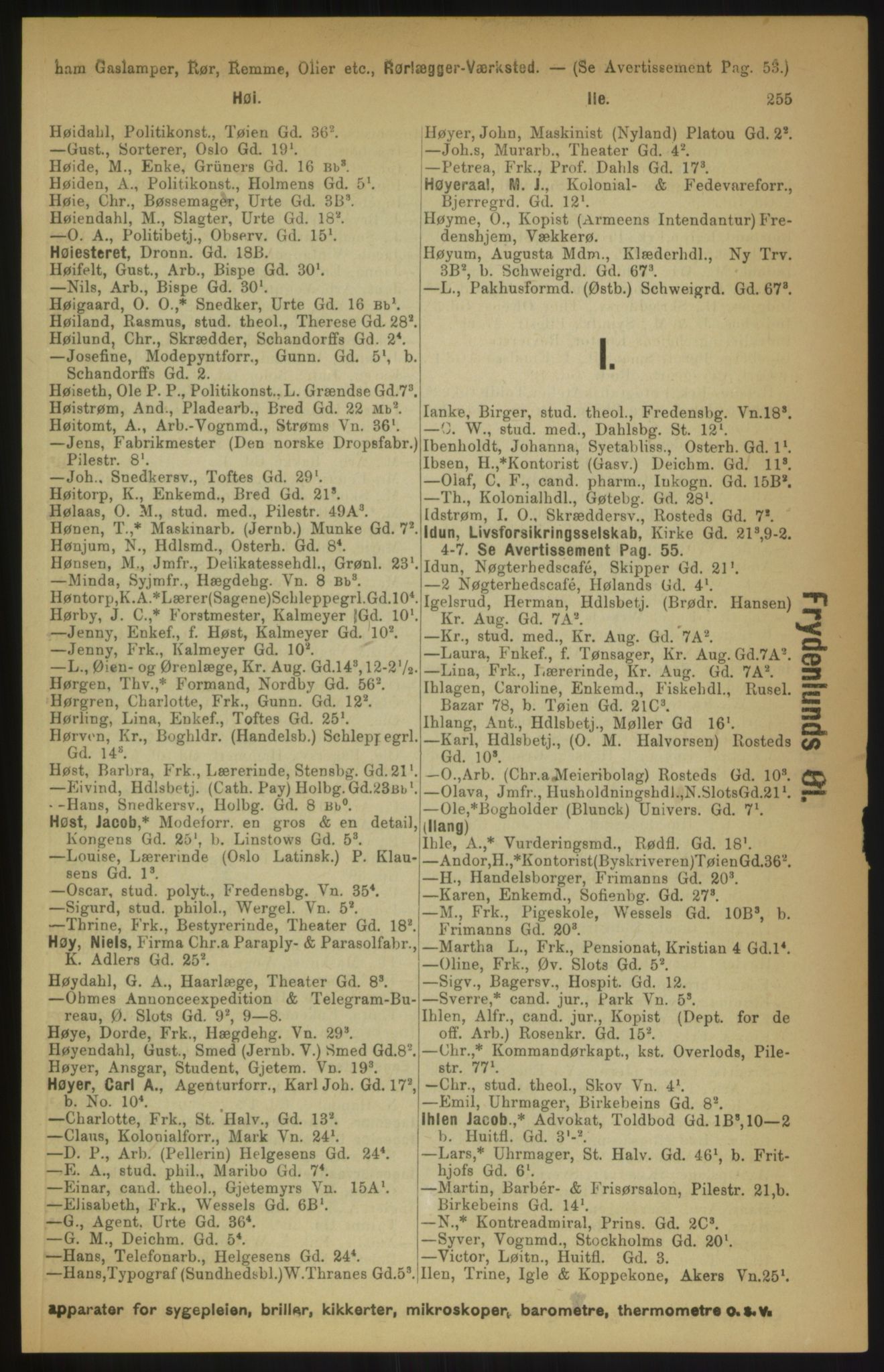 Kristiania/Oslo adressebok, PUBL/-, 1891, p. 255
