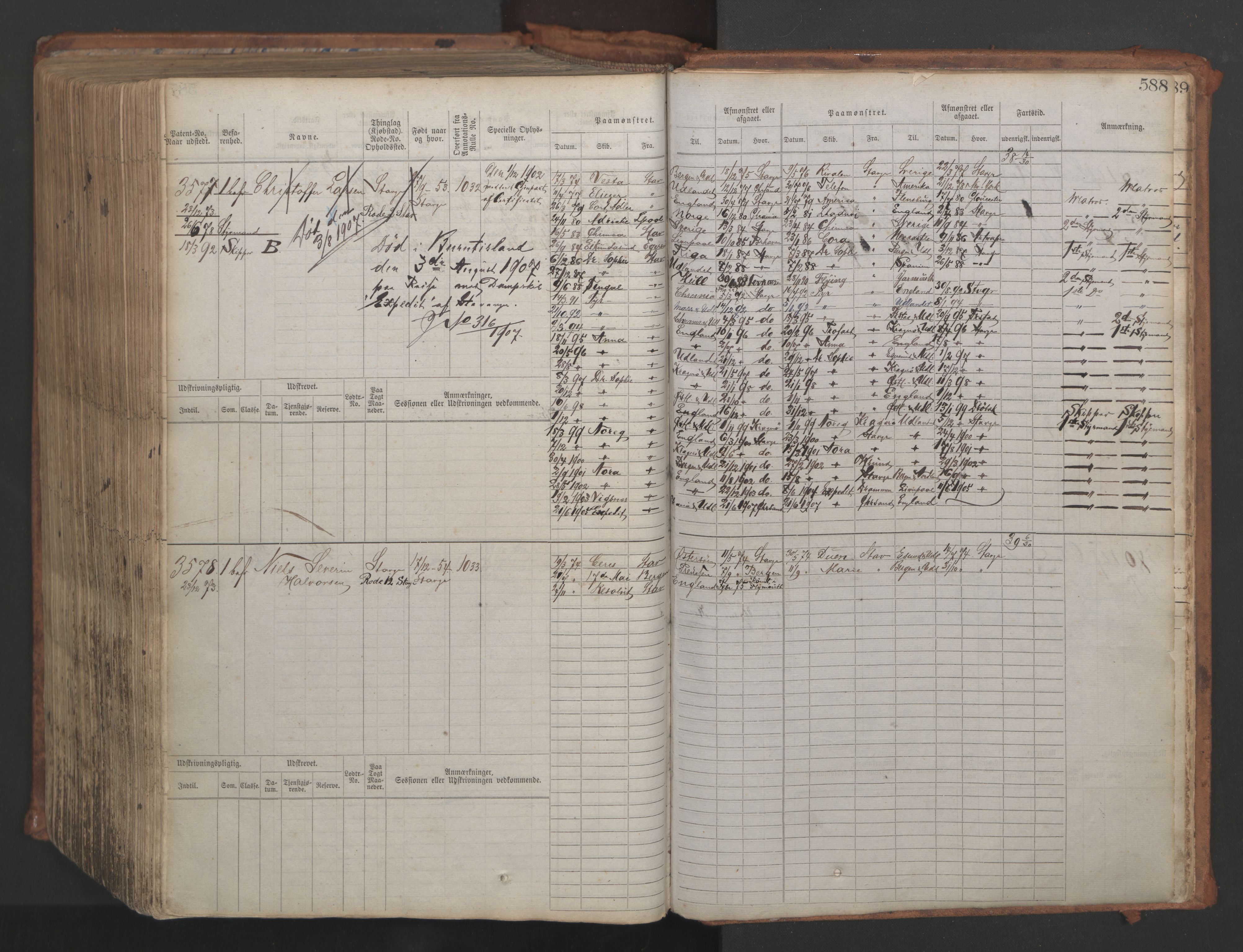 Stavanger sjømannskontor, AV/SAST-A-102006/F/Fb/Fbb/L0007: Sjøfartshovedrulle, patentnr. 2403-3604, 1869-1880, p. 645