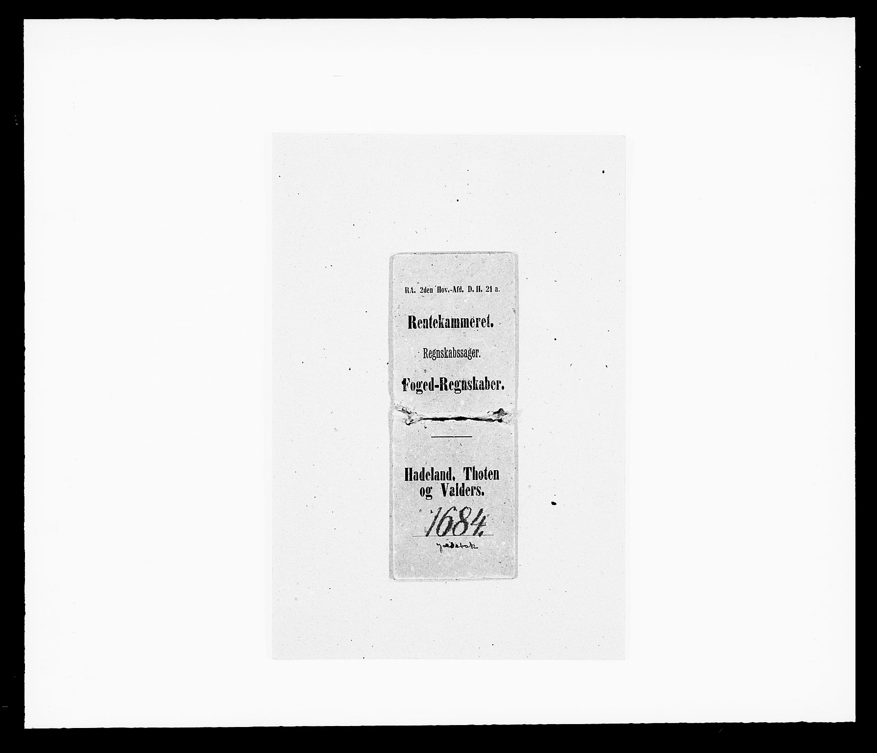 Rentekammeret inntil 1814, Reviderte regnskaper, Fogderegnskap, AV/RA-EA-4092/R18/L1283: Fogderegnskap Hadeland, Toten og Valdres, 1684, p. 1