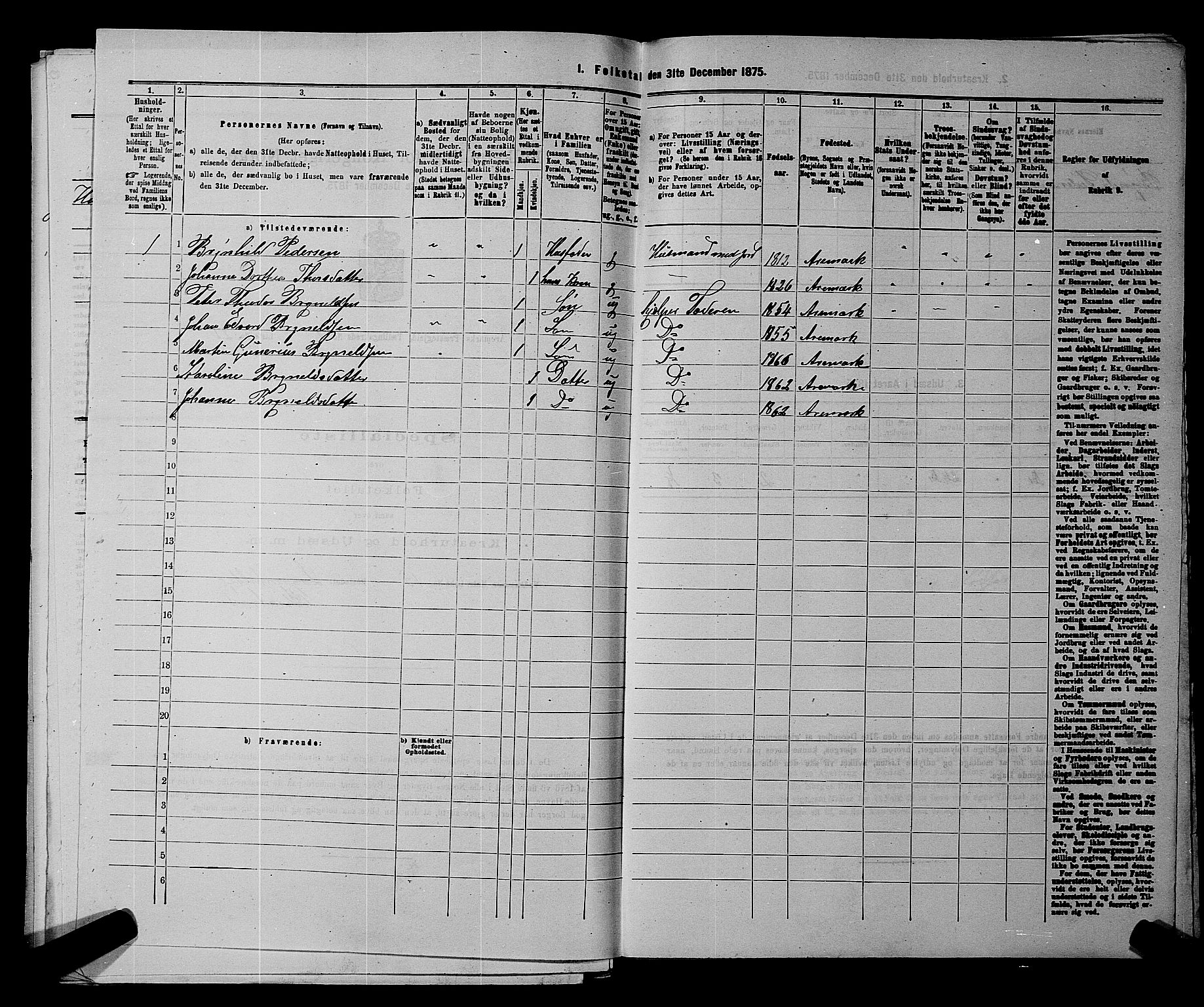 RA, 1875 census for 0118P Aremark, 1875, p. 186