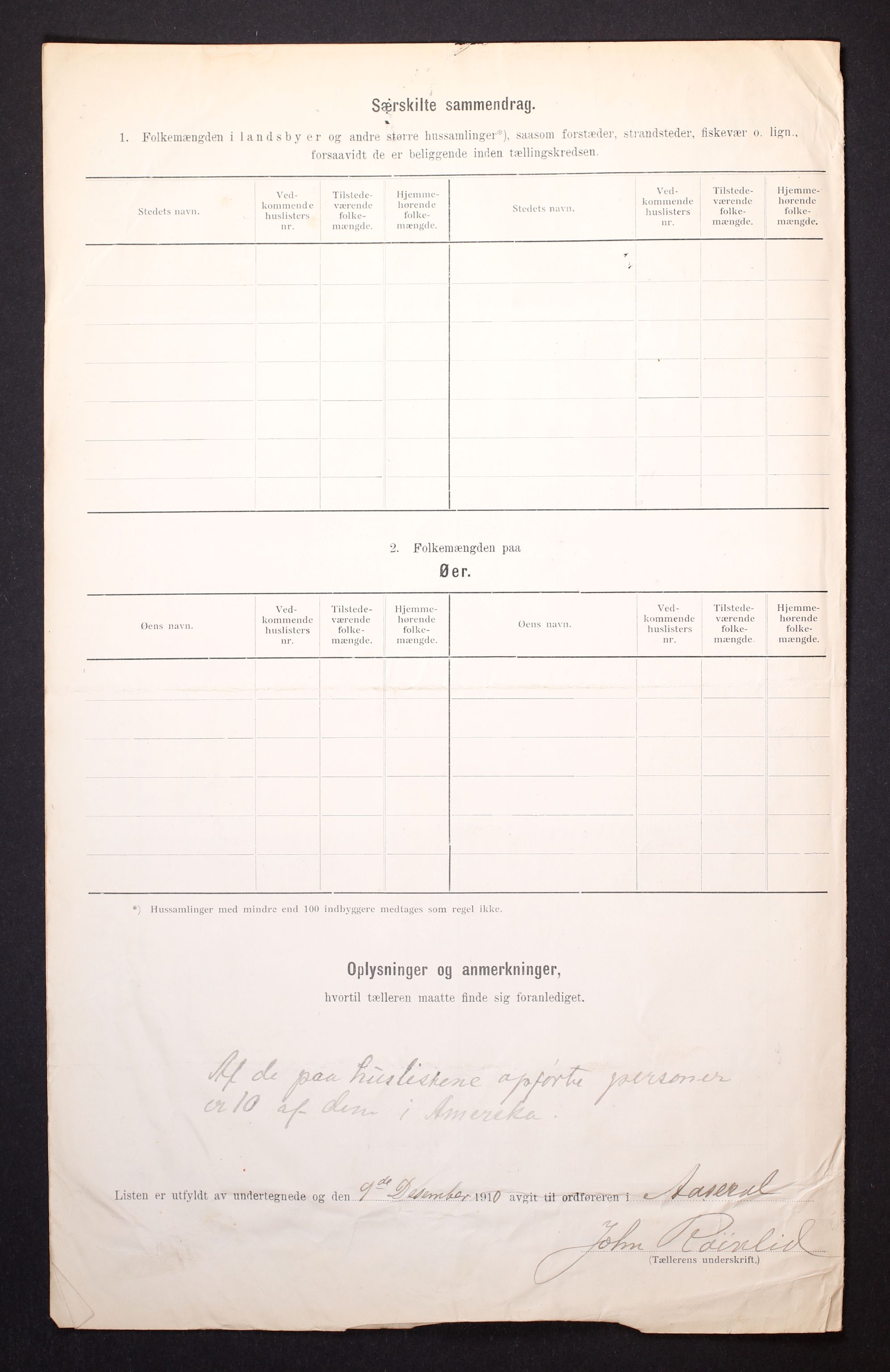 RA, 1910 census for Åseral, 1910, p. 6