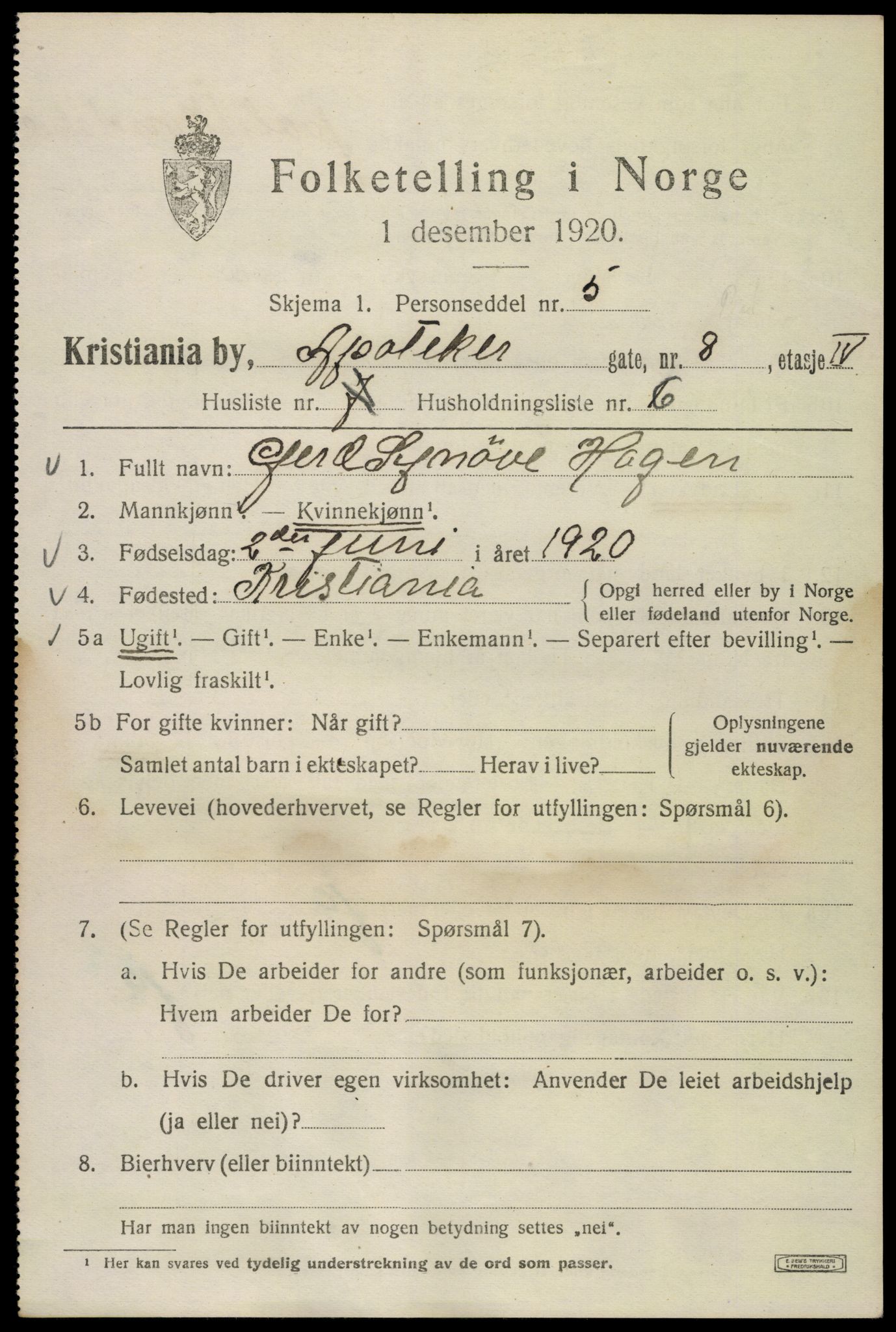 SAO, 1920 census for Kristiania, 1920, p. 142047