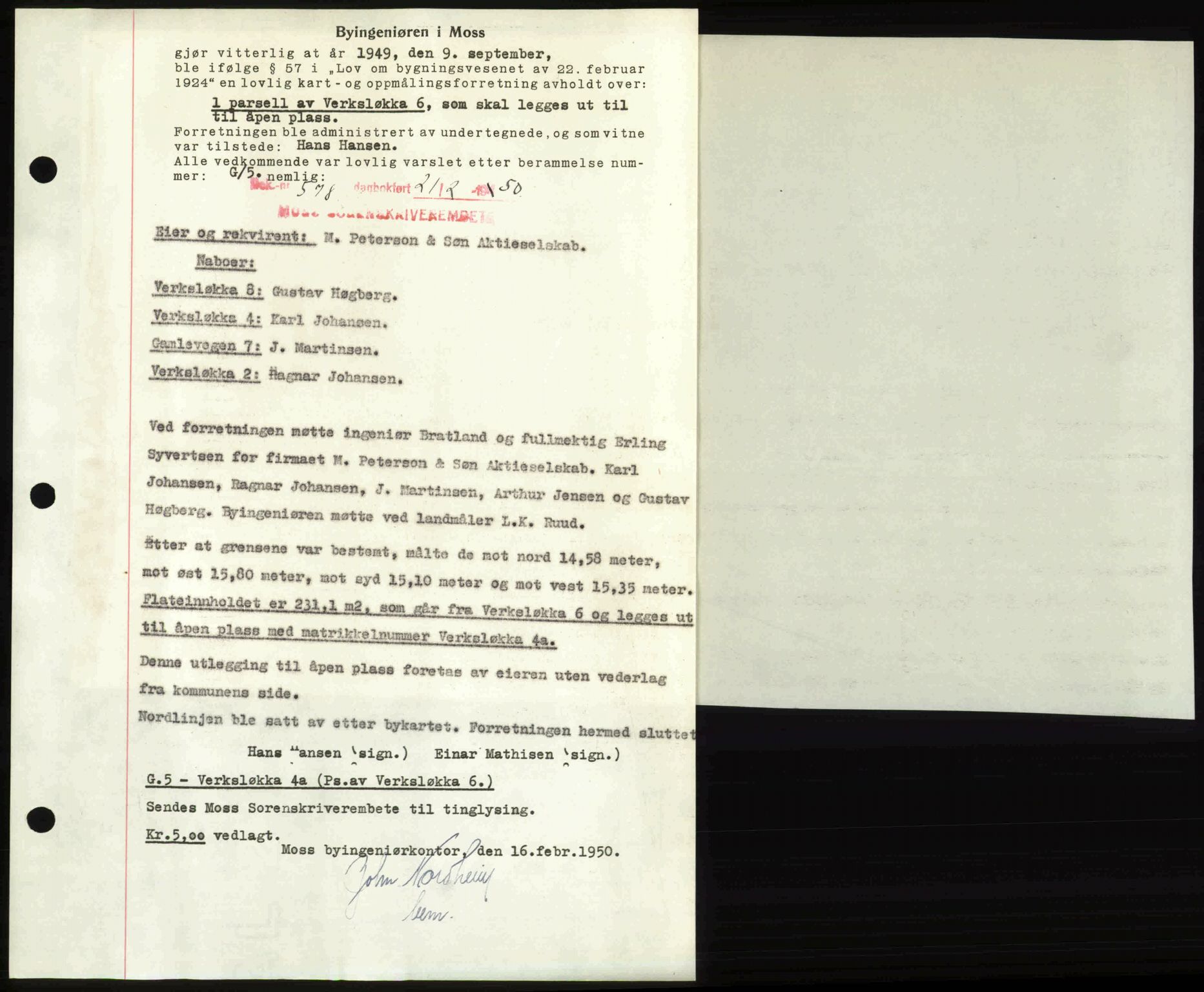 Moss sorenskriveri, SAO/A-10168: Mortgage book no. A25, 1950-1950, Diary no: : 578/1950