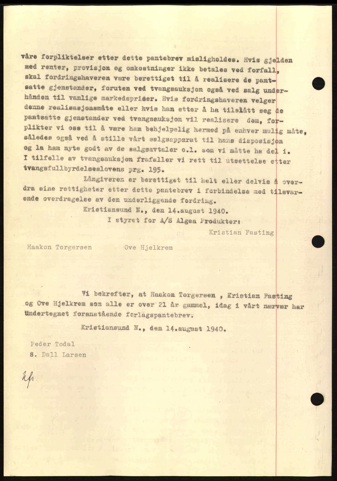 Nordmøre sorenskriveri, AV/SAT-A-4132/1/2/2Ca: Mortgage book no. B87, 1940-1941, Diary no: : 1503/1940