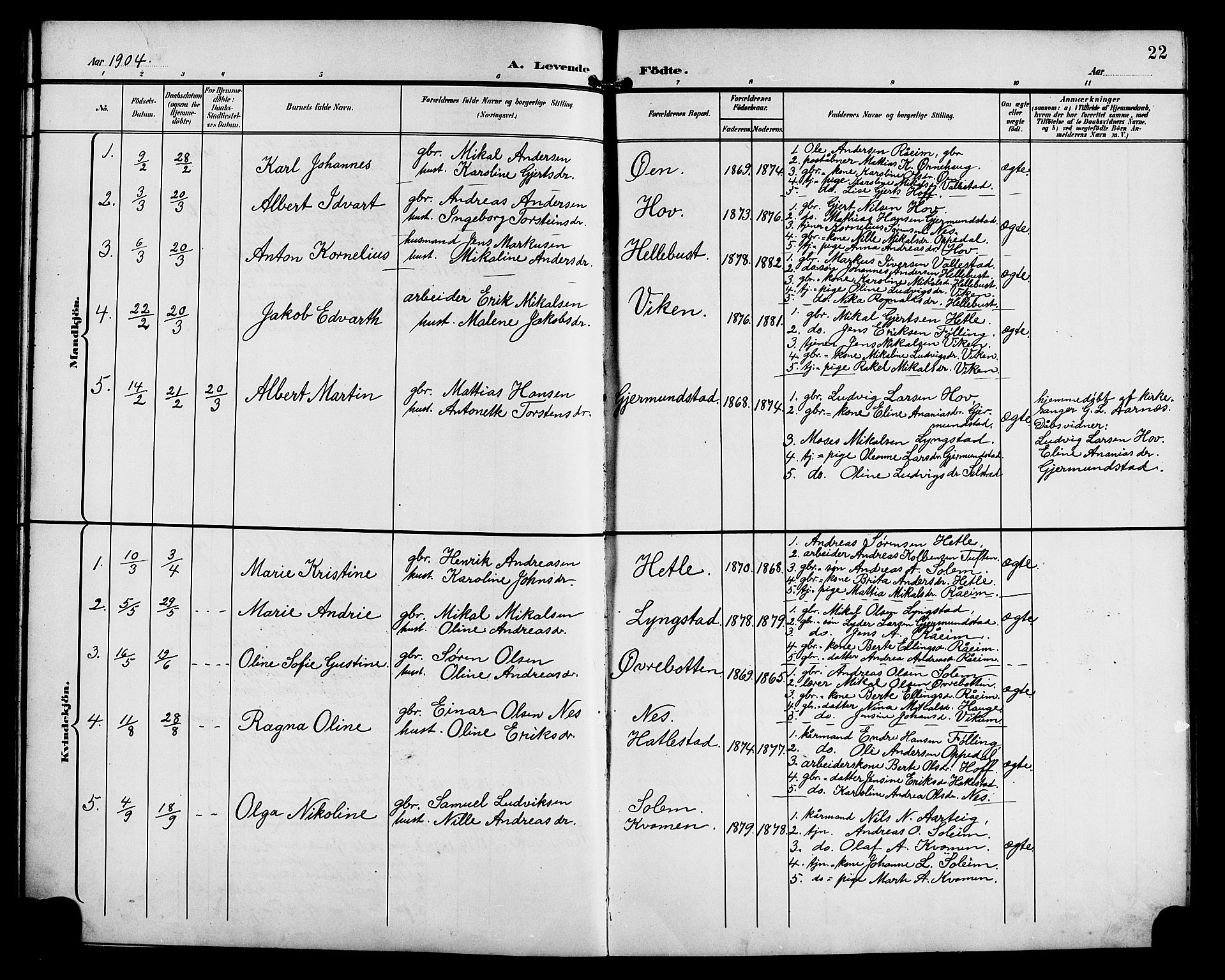 Gaular sokneprestembete, SAB/A-80001/H/Hab: Parish register (copy) no. C 4, 1895-1920, p. 22