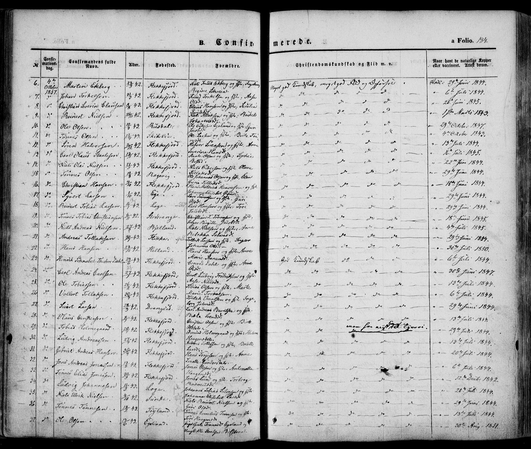 Flekkefjord sokneprestkontor, AV/SAK-1111-0012/F/Fa/Fac/L0005: Parish register (official) no. A 5, 1849-1875, p. 184