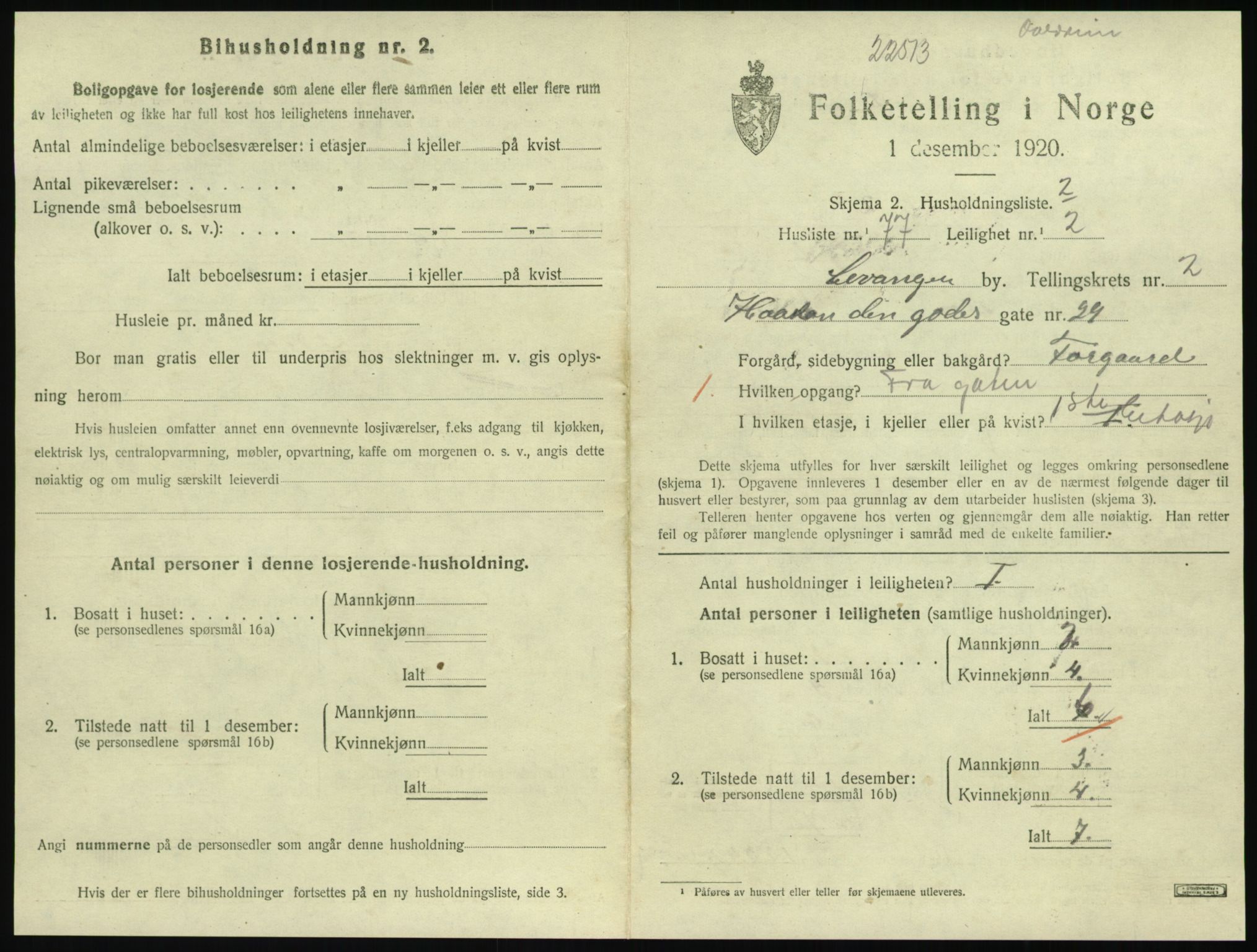 SAT, 1920 census for Levanger town, 1920, p. 1110