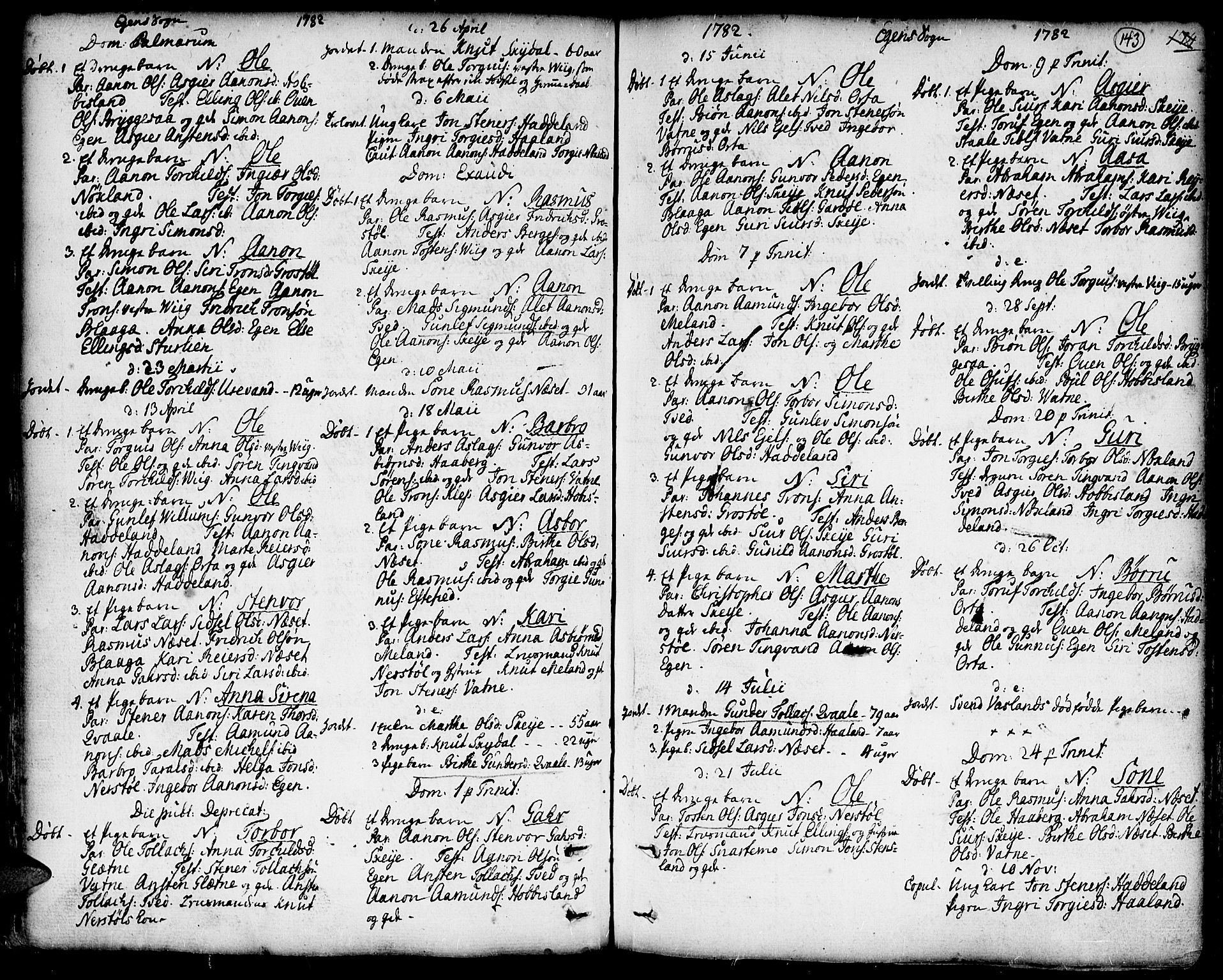 Hægebostad sokneprestkontor, SAK/1111-0024/F/Fa/Faa/L0001: Parish register (official) no. A 1 /2, 1760-1823, p. 143