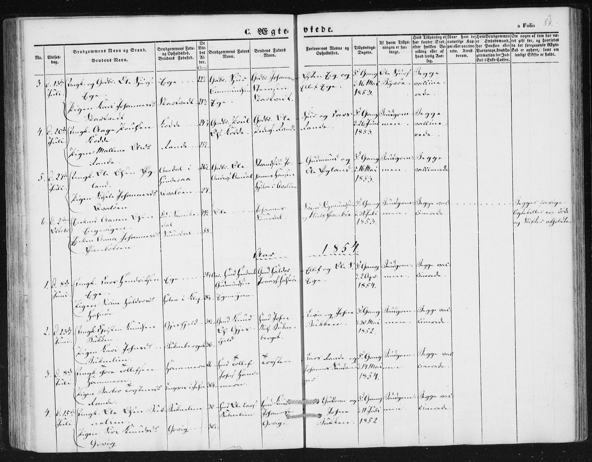 Hjelmeland sokneprestkontor, SAST/A-101843/01/IV/L0010: Parish register (official) no. A 10, 1851-1871, p. 84