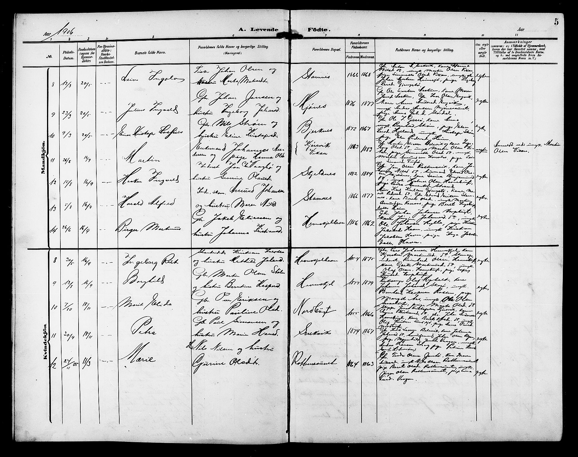 Ministerialprotokoller, klokkerbøker og fødselsregistre - Sør-Trøndelag, SAT/A-1456/633/L0520: Parish register (copy) no. 633C02, 1906-1921, p. 5
