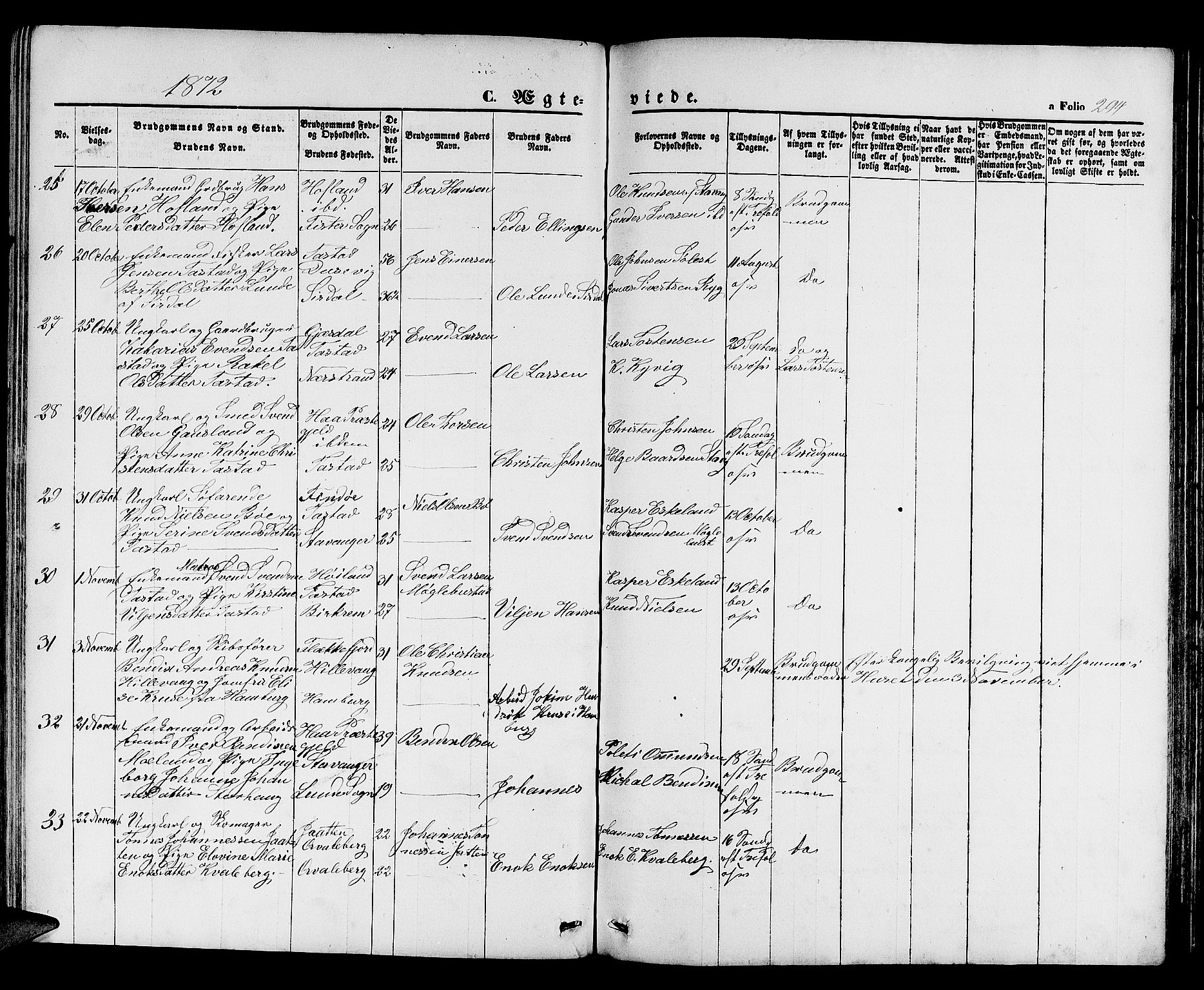 Hetland sokneprestkontor, SAST/A-101826/30/30BB/L0003: Parish register (copy) no. B 3, 1863-1877, p. 294